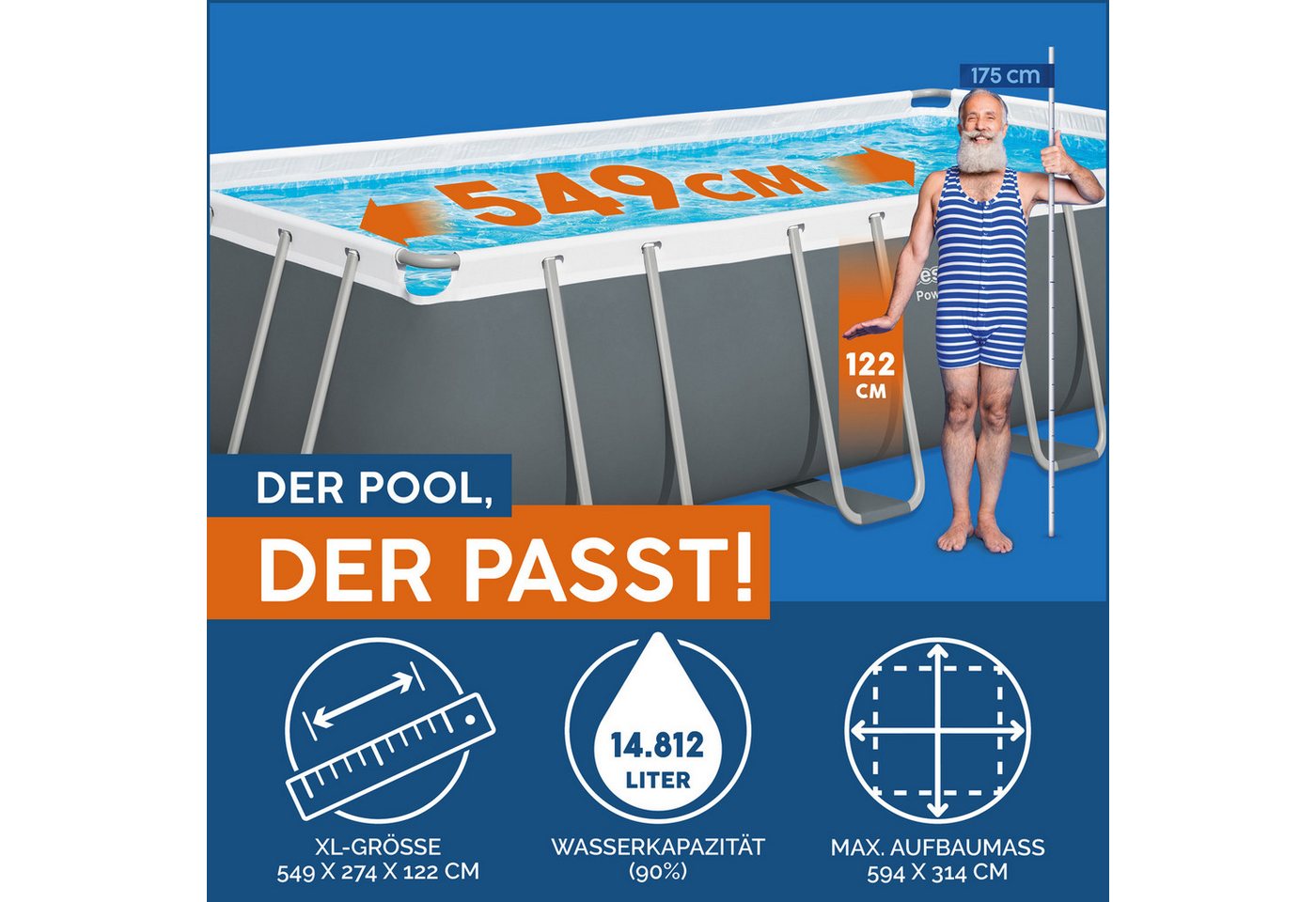 Thumbnail - Bestway Framepool Power Steel™ Frame Pool Komplett-Set mit Sandfilteranlage 549 x 274 x