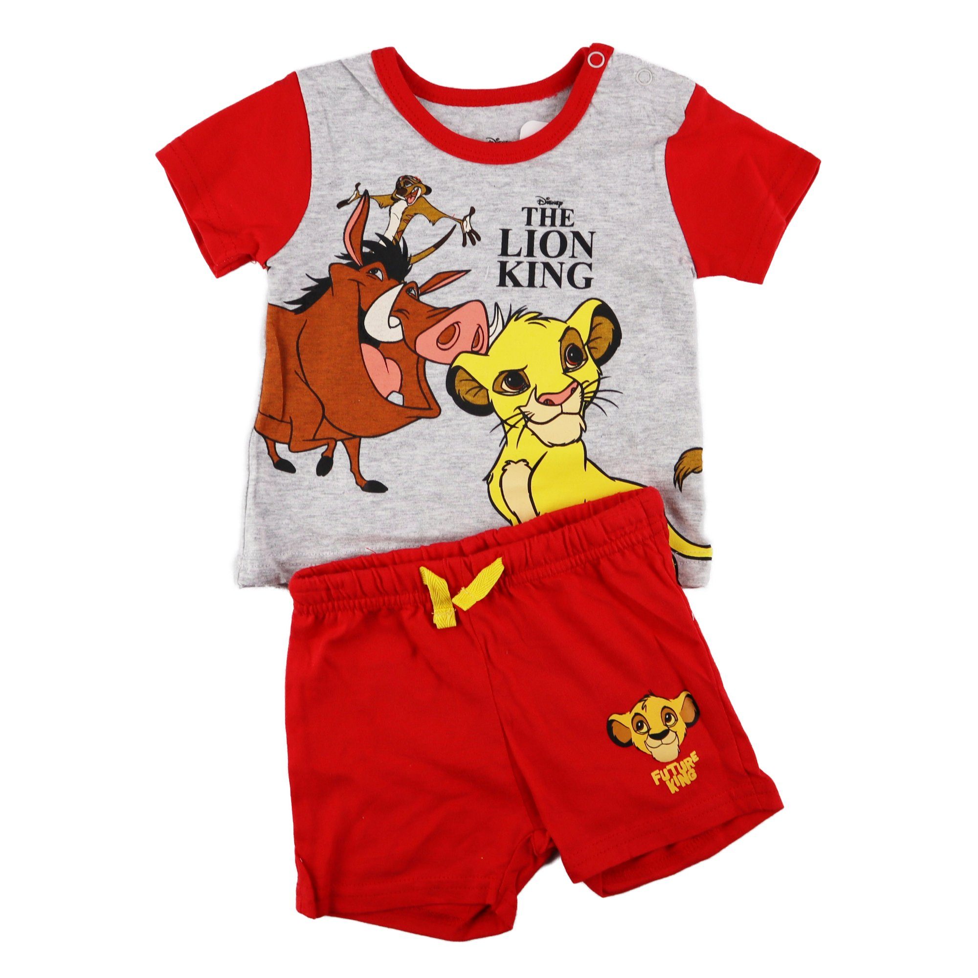 Disney The Lion King Print-Shirt König der Löwen Simba Baby Kinder Jungen Sommerset Shorts plus T-Shirt Gr. 62 bis 86, 100% Baumwolle Rot