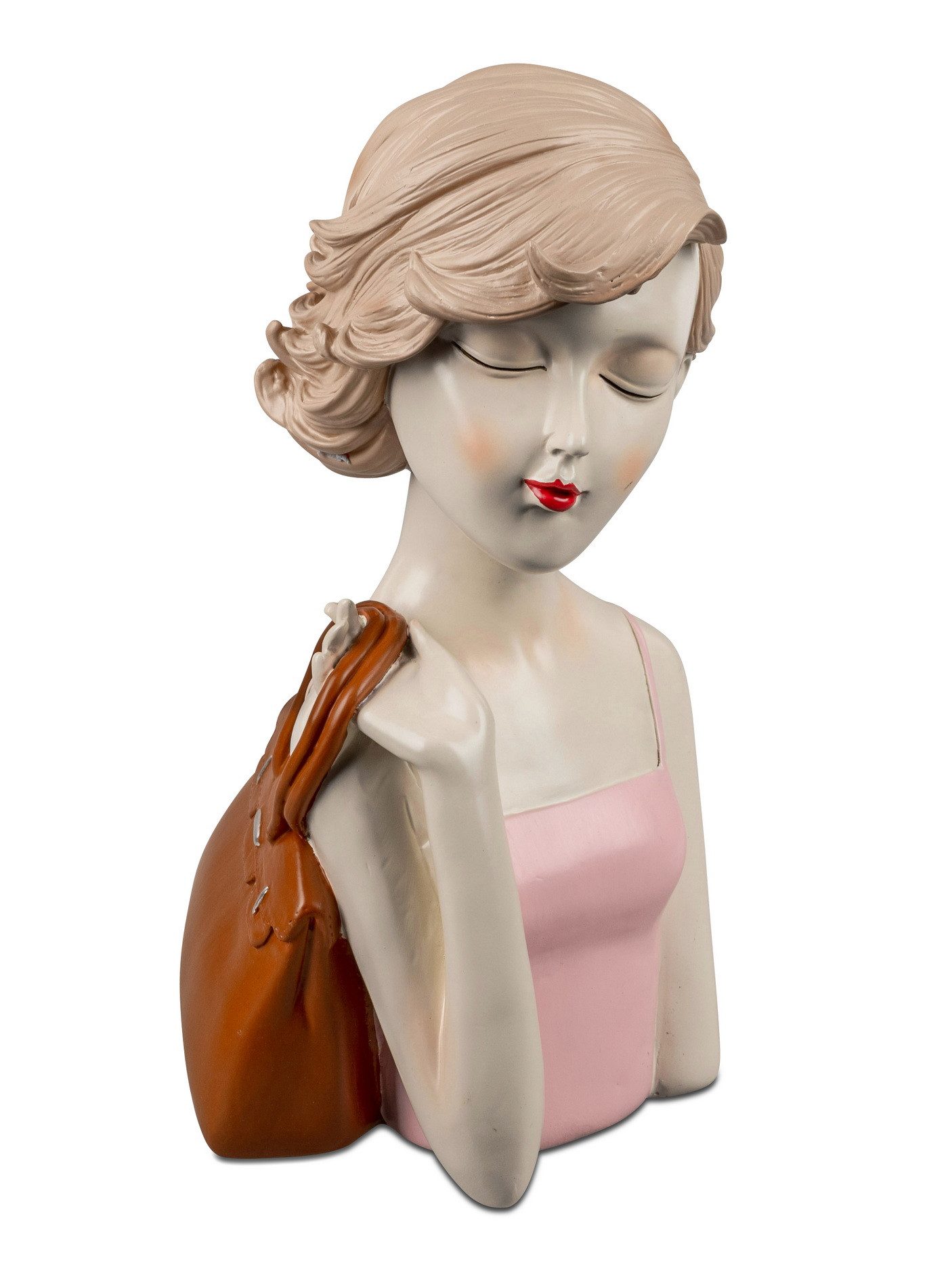 Kaufhaus le petit Skulptur Deko Büste elegante Frau Dame mit Tasche Art Deco Stil Figur Skulptur, Dekofigur, Dekoskulptur, Dekoobjekt Büste aus Polyresin (Kunststein)