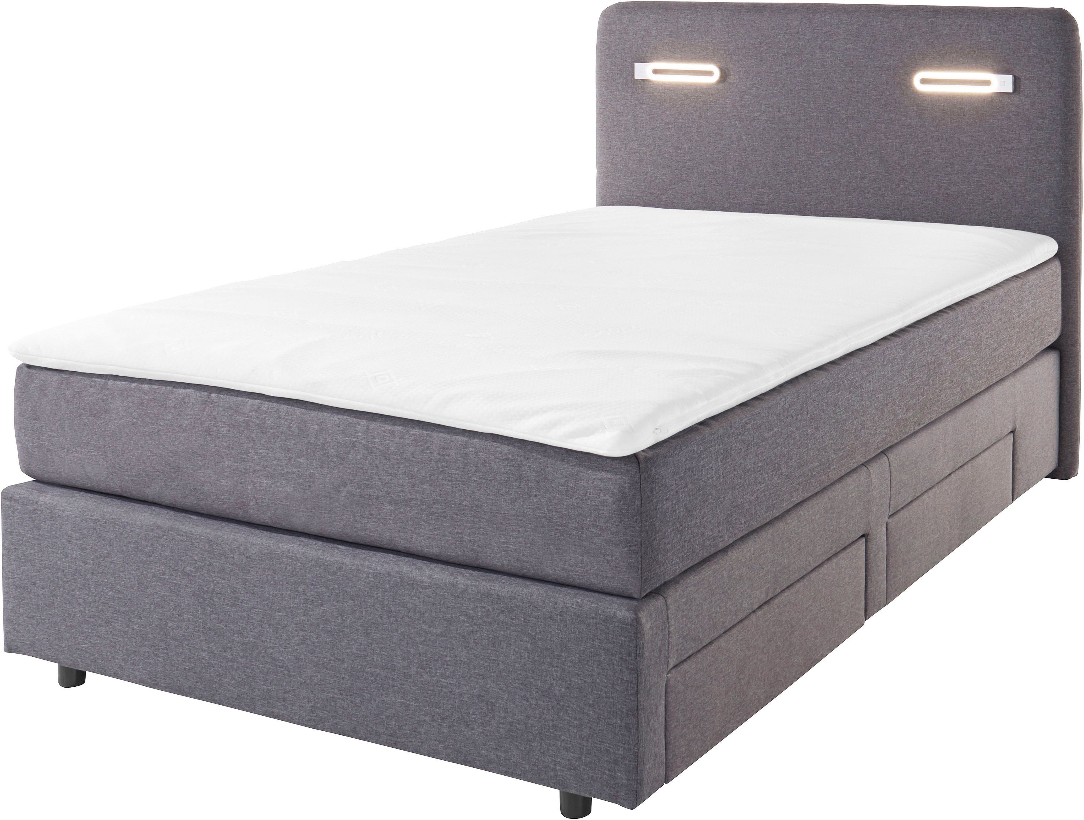 Home affaire Boxbett Luan, Schubkästen, LED-Beleuchtung und Topper, in Breite 120 cm und 180 cm