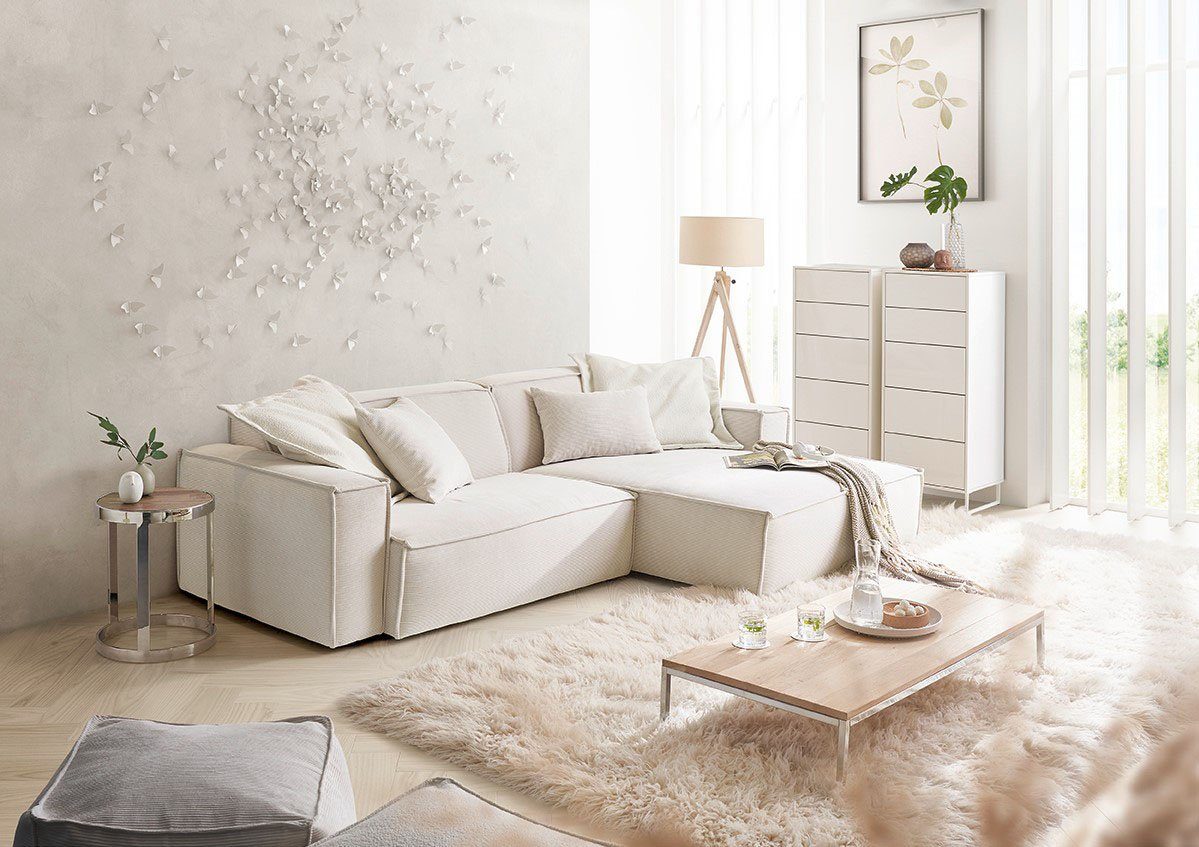 3C Candy Ecksofa Matteo in elegant, kubischer Formensprache, bequem, L-Form, mit auffälliger Kedernaht, Feincord-Bezug, Lounge-Charakter