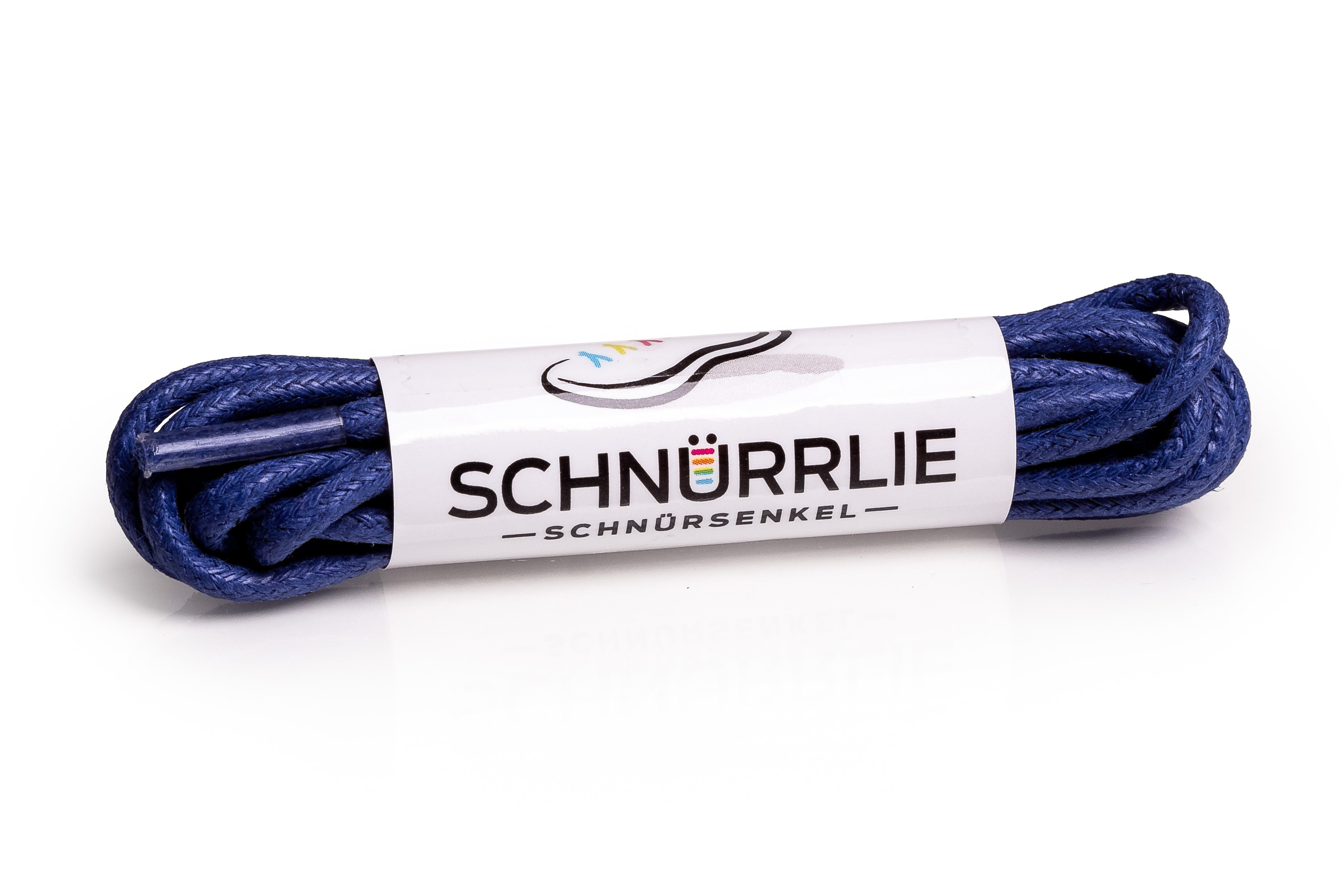 SCHNÜRRLIE Schnürsenkel Baumwolle rund gewachst für Lederschuhe, 80cm Länge für 3-4 Löcher Blau