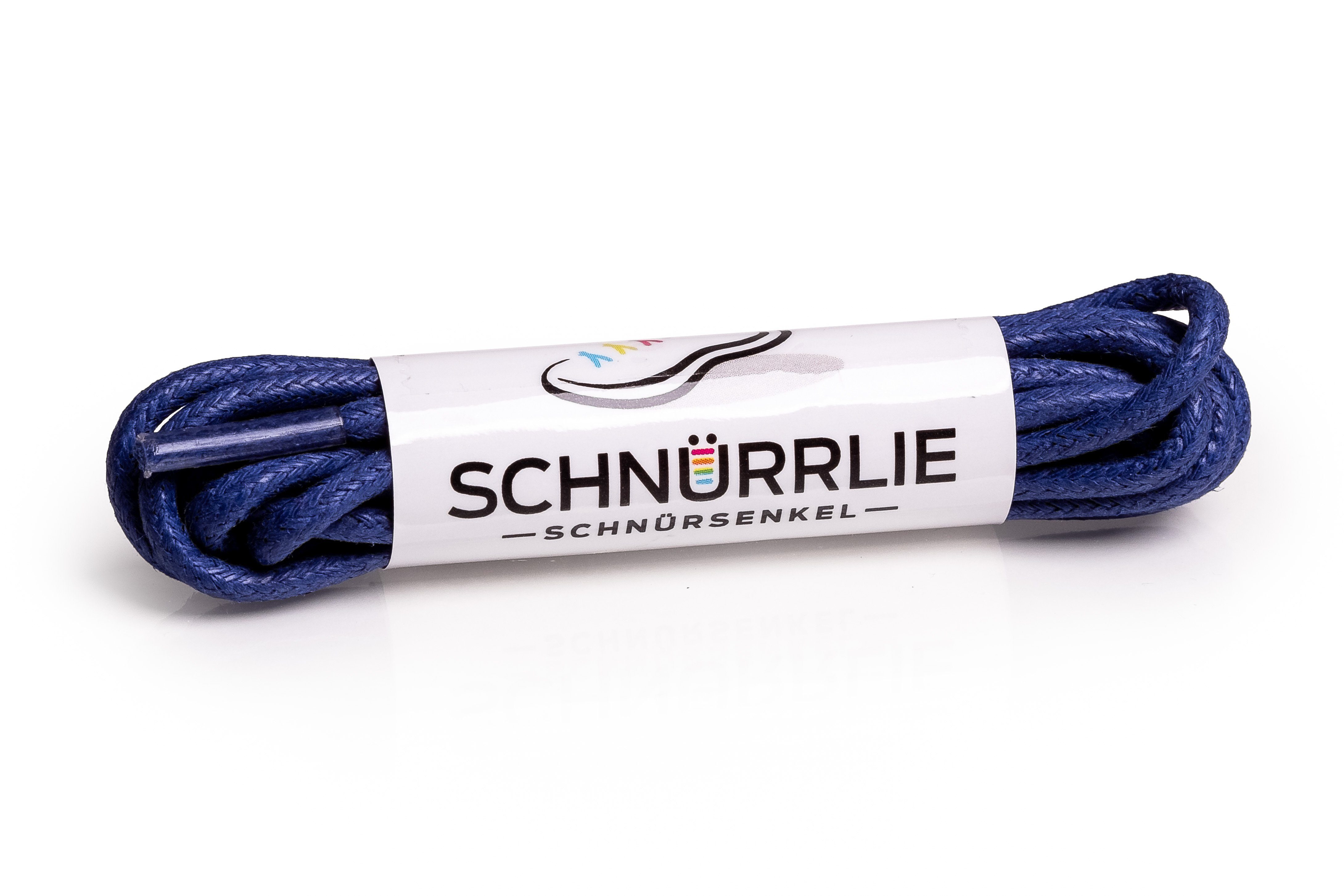 SCHNÜRRLIE Schnürsenkel Baumwolle rund gewachst für Anzug Lederschuhe in  Tube, 80cm Länge für 3-4 Löcher Blau