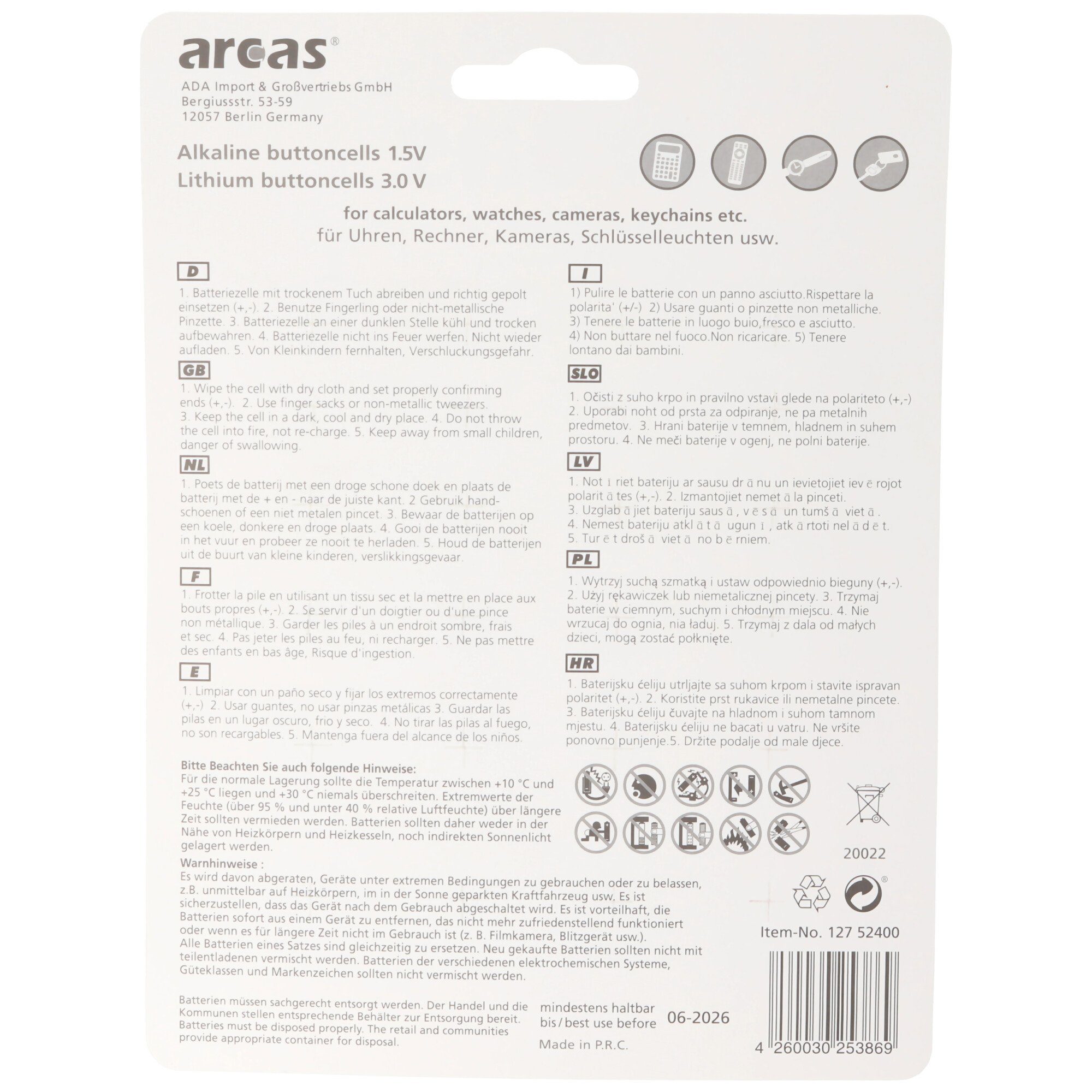 24 Arcas sortiert Alkaline Knopfzellen Fotobatterie, Batterien V) Set im (3,0 Lithium und