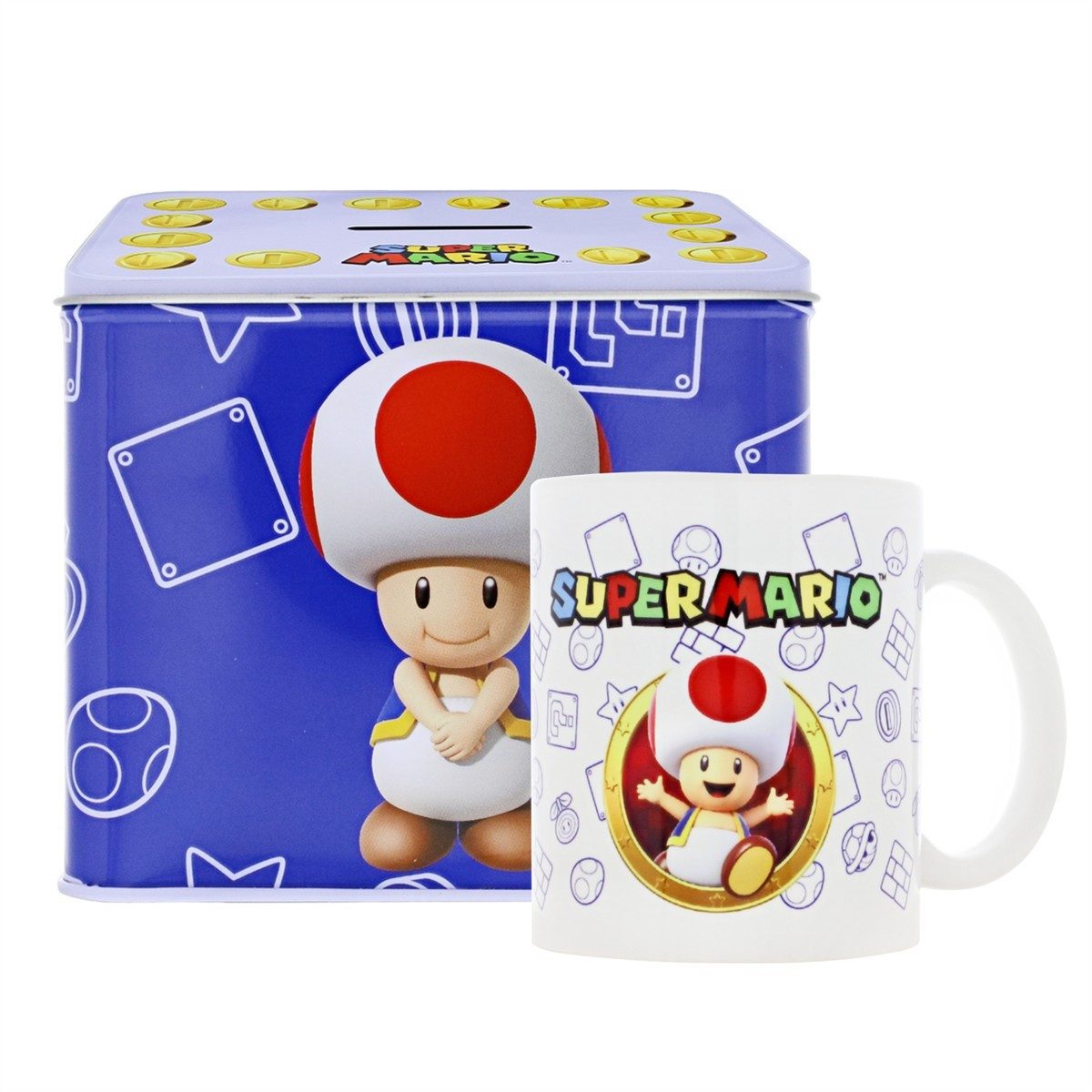 Nintendo Spardose Nintendo Super Mario World Set Cup Becher mit Spardose - Figur : Toad