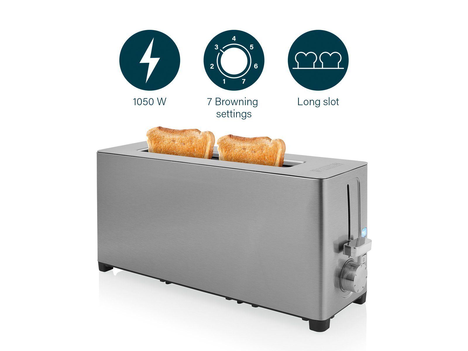 PRINCESS Toaster, 1 langer Schlitz, 1050 W, Toastmaschine schmal 1 langer Schlitz Toster mit Brötchenaufsatz