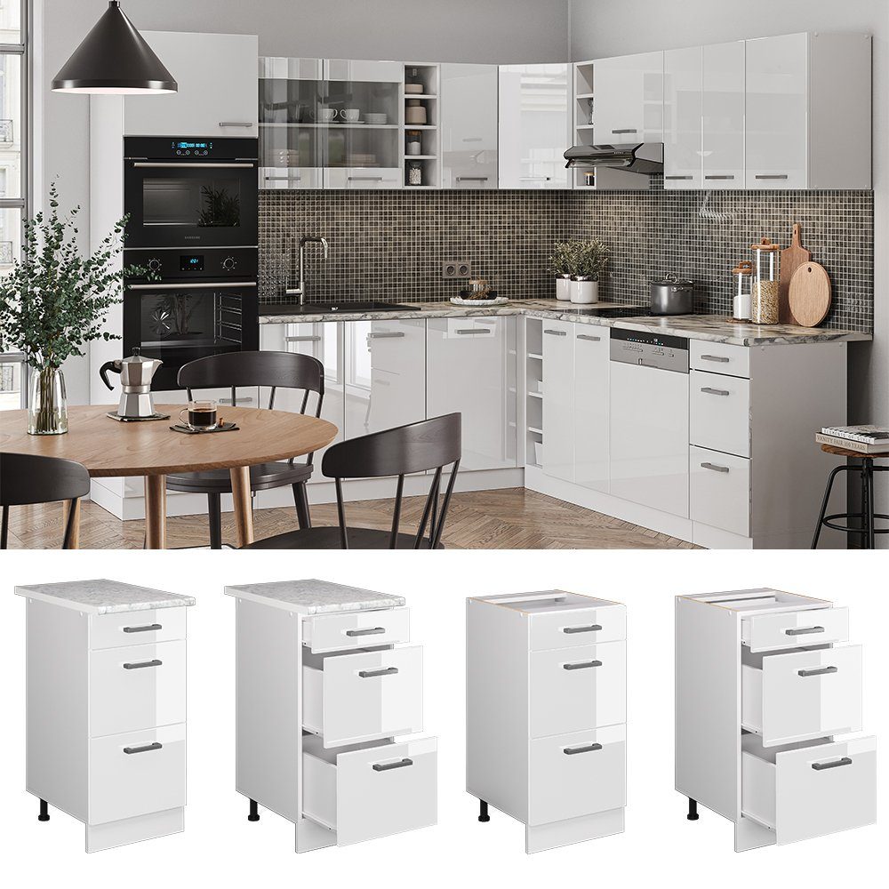 Vicco Unterschrank R-Line, Weiß Hochglanz/Weiß, 40 mit Schubladen, ohne Arbeitsplatte (1-St)