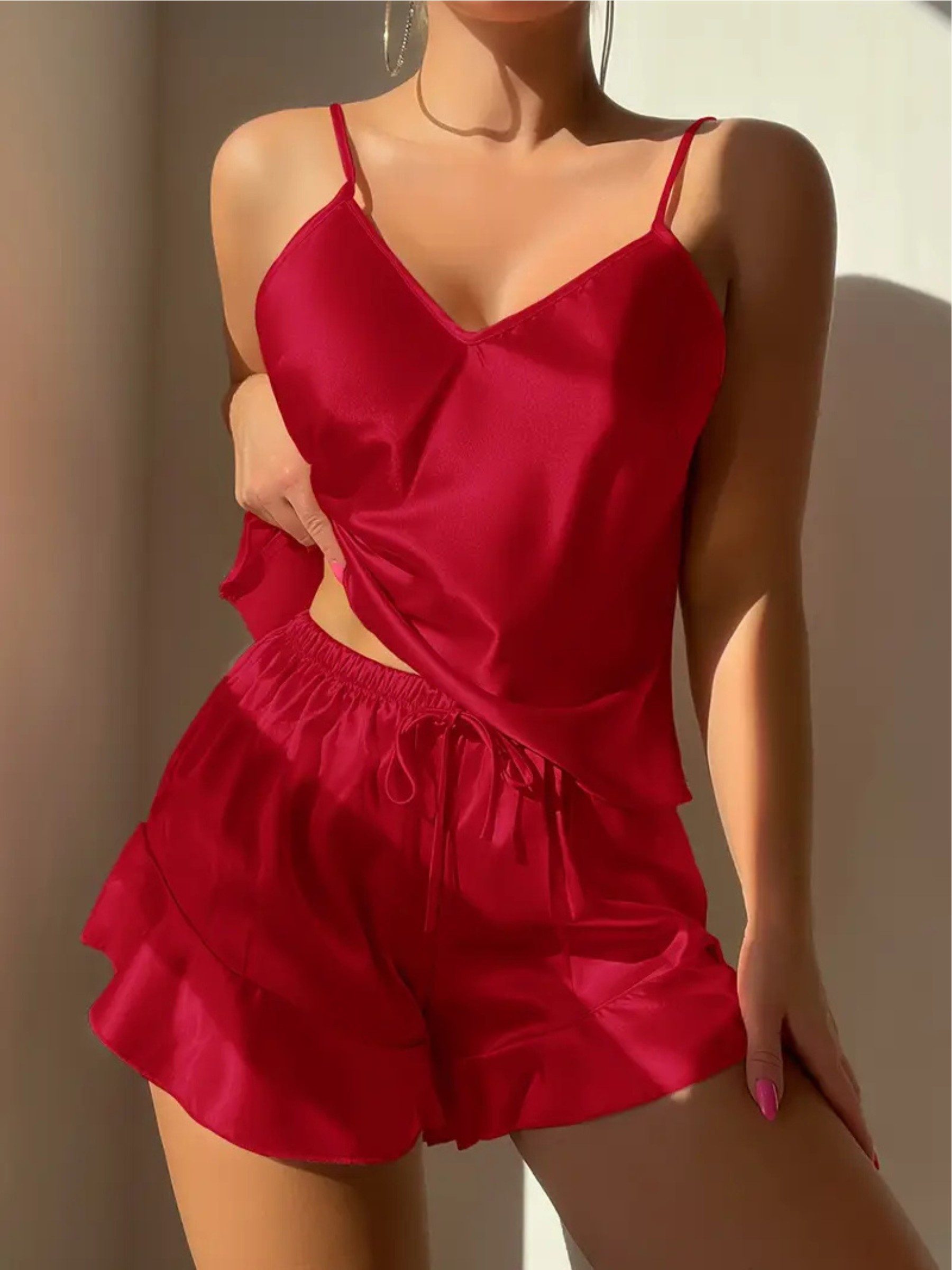 Elegant Love Shorty Damen Satin Pyjama Set – Sexy Nachtwäsche & Elegante Lo günstig online kaufen