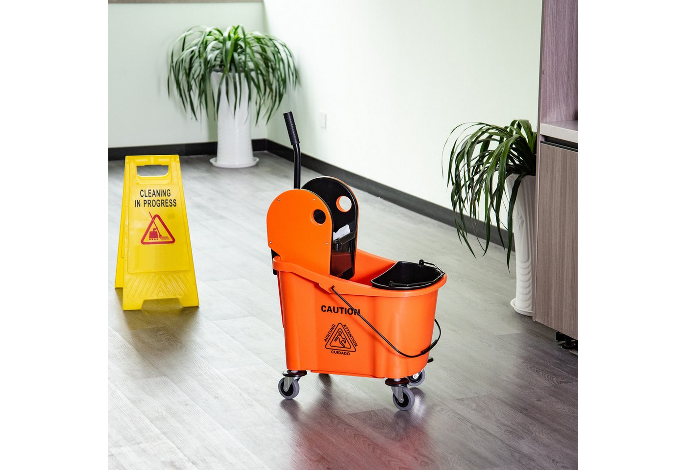 Thumbnail - HOMCOM Putzeimer Reinigungswagen 36 Liter Fahreimer, (Wischwagen mit Auswringvorrichtung, 1-tlg., Orange), 54 x 41 x 91,...
