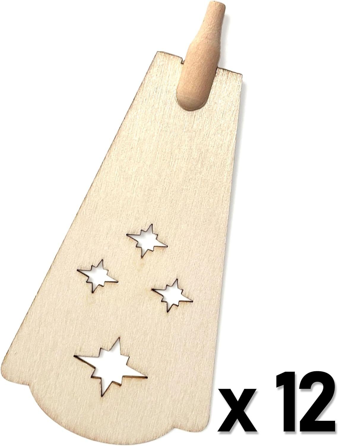 BRUBAKER Weihnachtspyramide Flügelrad Ersatzteile - 12 Flügel für Holzpyramide 45 cm und 60 cm, Pyramidenflügel mit Sternen - Ersatzflügel Holz - 11,7 x 5,7 cm