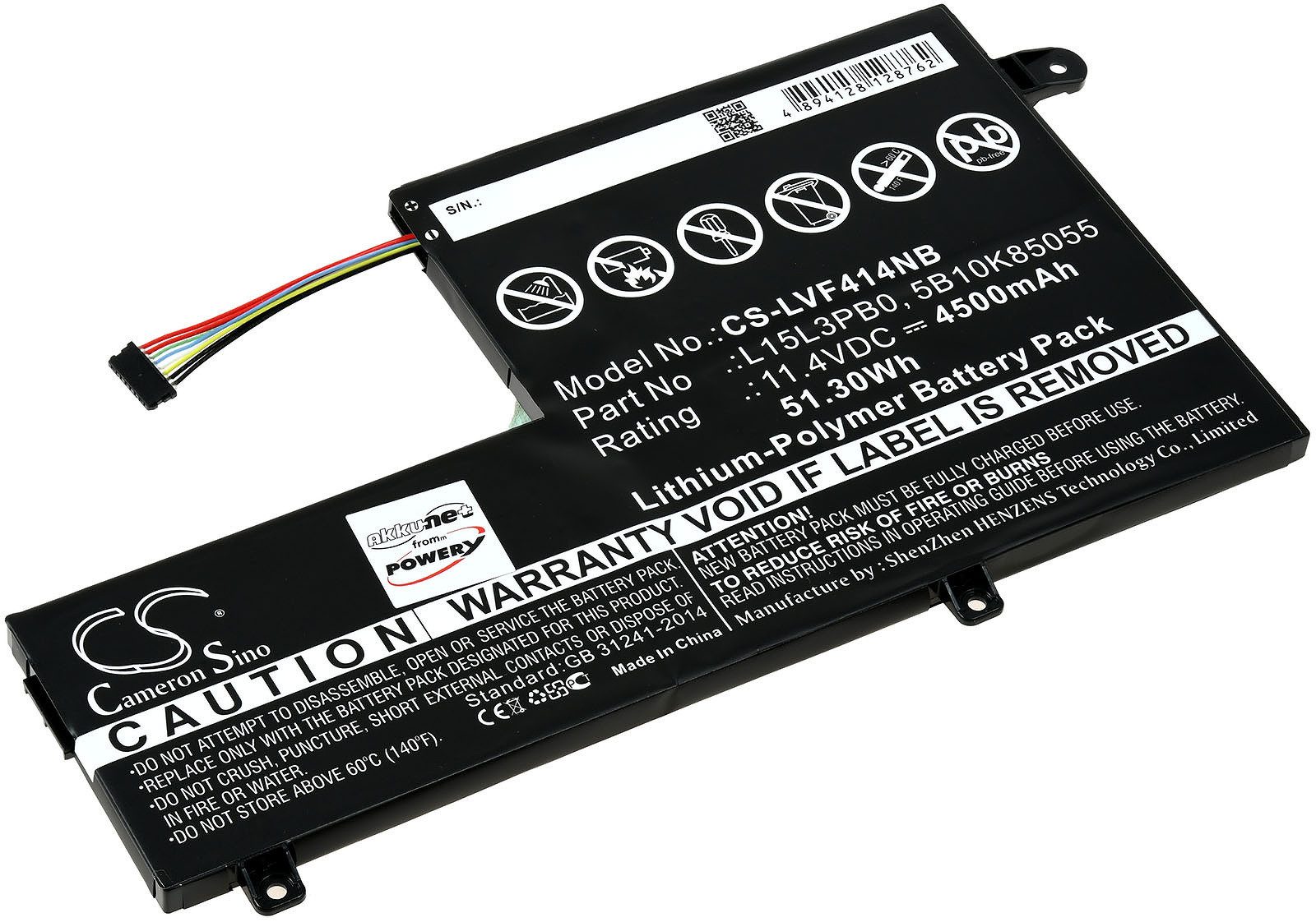 Powery Akku für Lenovo IdeaPad 330S-15IKB(81F500C5GE) Laptop-Akku 4500 mAh (11.4 V)