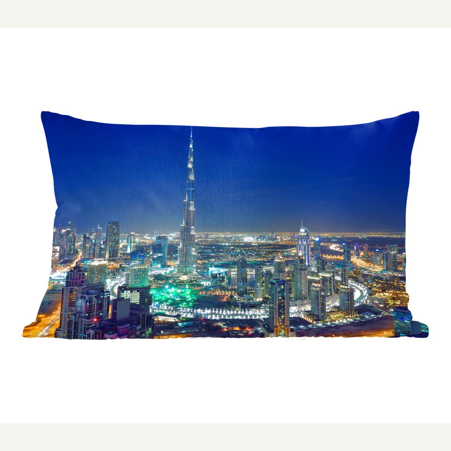 MuchoWow Dekokissen Zierkissen, der Dekokissen und mit Füllung, Dubai Dekoration, Khalifa Abend Schlafzimmer Burj beleuchtet, am Wohzimmer