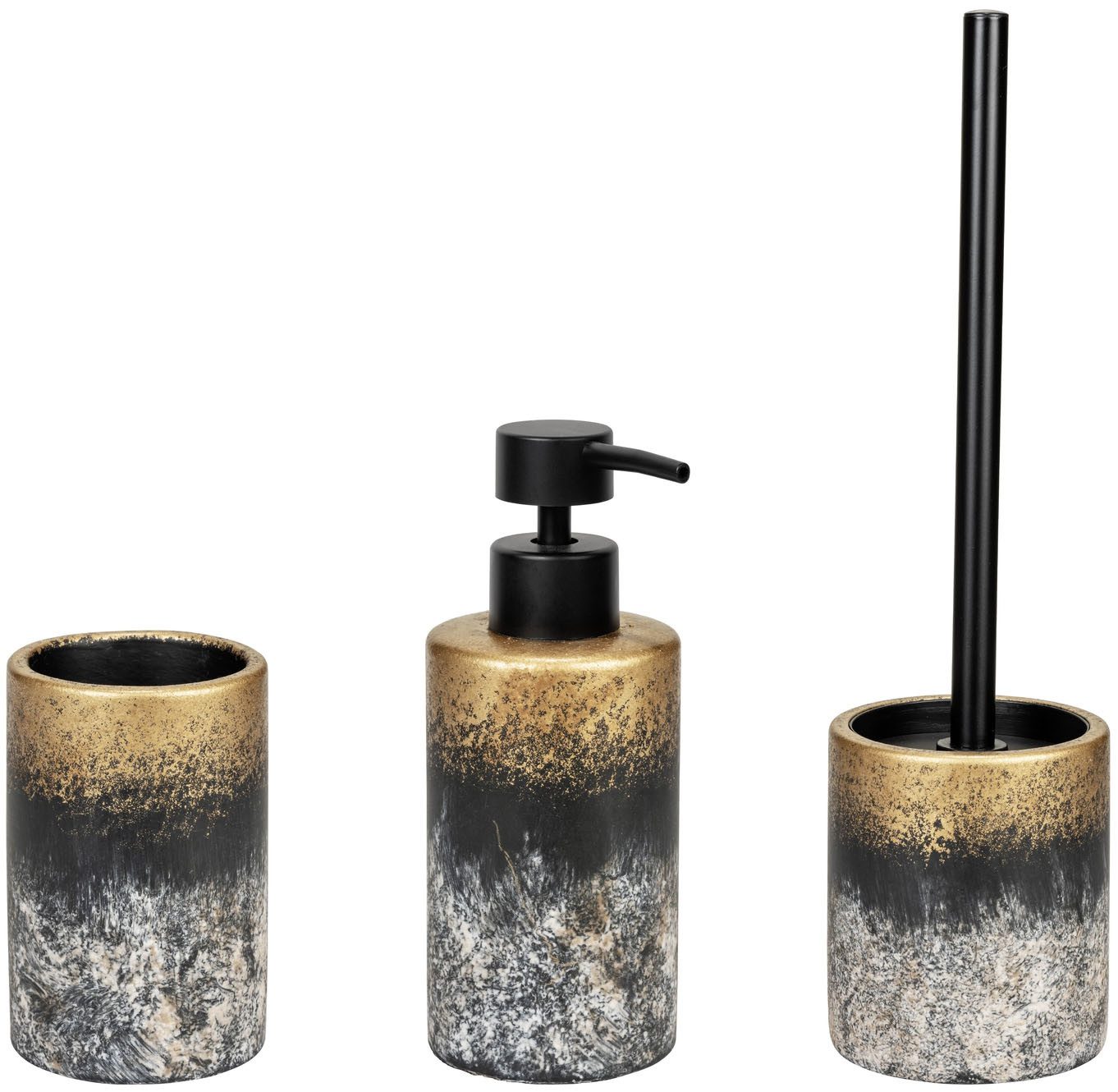 WENKO Badaccessoire-Set Lacona, Set, 3 tlg., bestehend aus Seifenspender, WC-Garnitur, Zahnputzbecher aus Beton