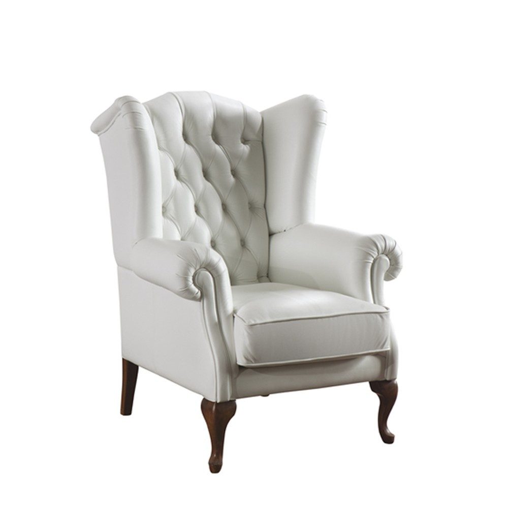 JVmoebel Chesterfield-Sessel Chesterfield Leder Ohrensessel in Weiß mit Holzfüßen (Packung, Relaxsessel), Made in Europa