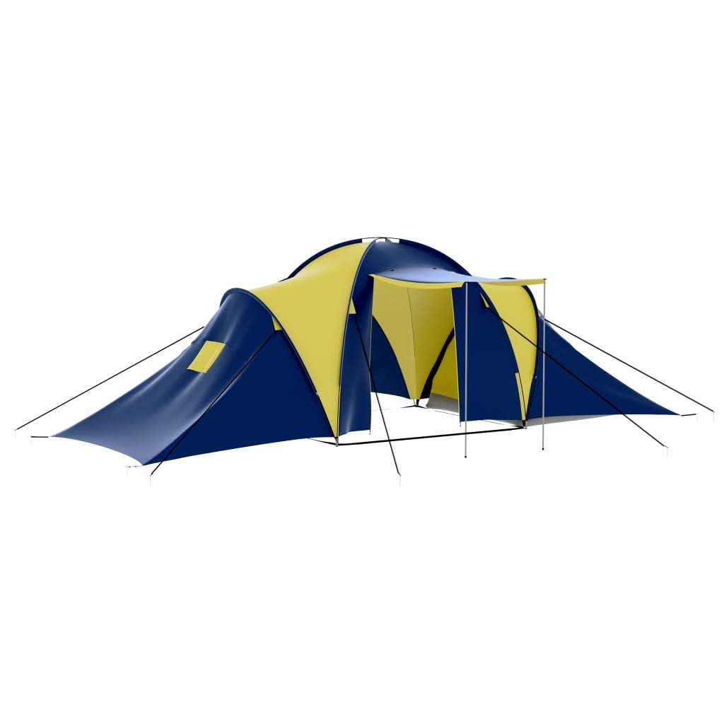 vidaXL Kuppelzelt Camping-Zelt Stoff 9 Personen Blau und Gelb, (9 tlg)