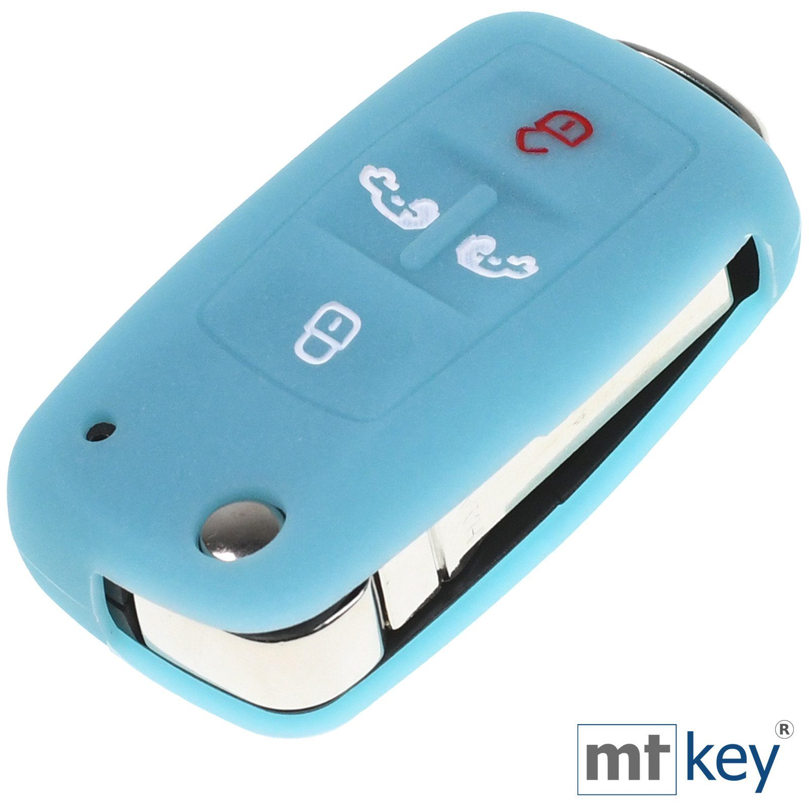 mt-key Schlüsseltasche Autoschlüssel Silikon Schlüssel im Sharan Design Schutzhülle Multivan Caddy 4 fluoreszierend VW für T6 Blau, Seat Tasten Alhambra Wabe T5