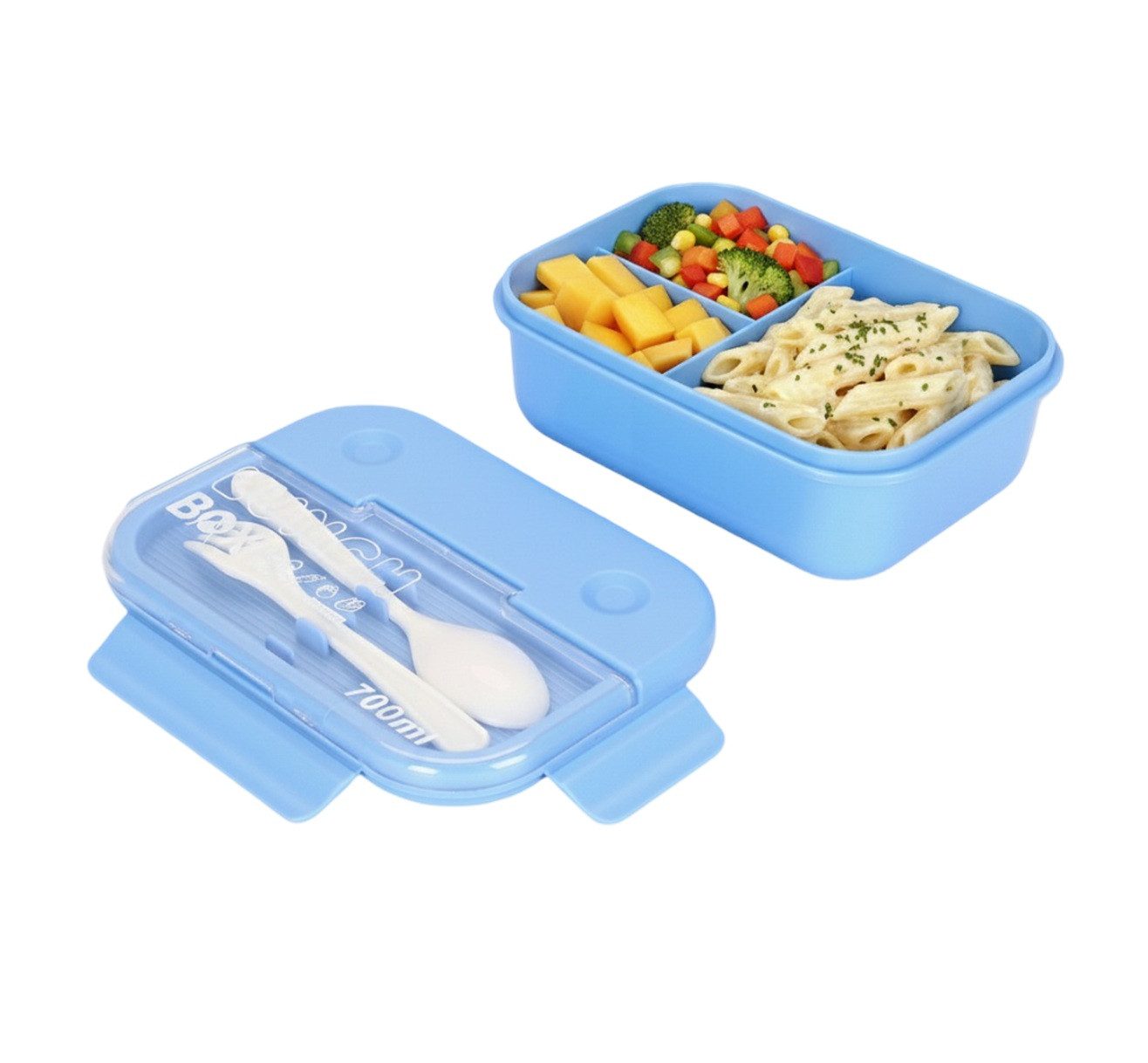 Cheffinger Lunchbox mit Besteck 700 ml - Brotdose mit 3 Fächern für Schule & Büro, Kunststoff, (4-tlg), mit Löffel & Gabel, 700 ml – Bild 4 von 5