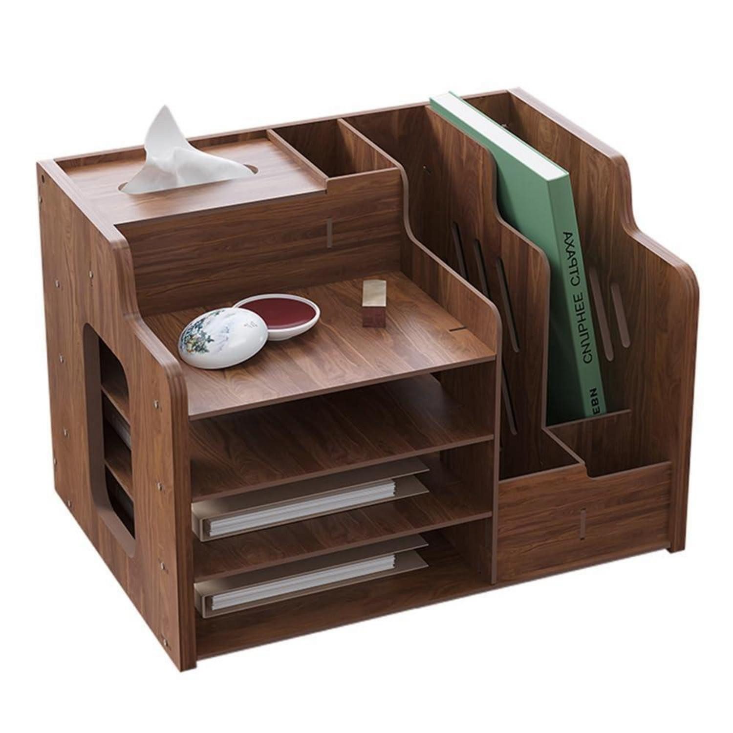 LuxusKollektion Organizer Schreibtisch-Organizer Holz A4 Dokumentensortierer Walnuss