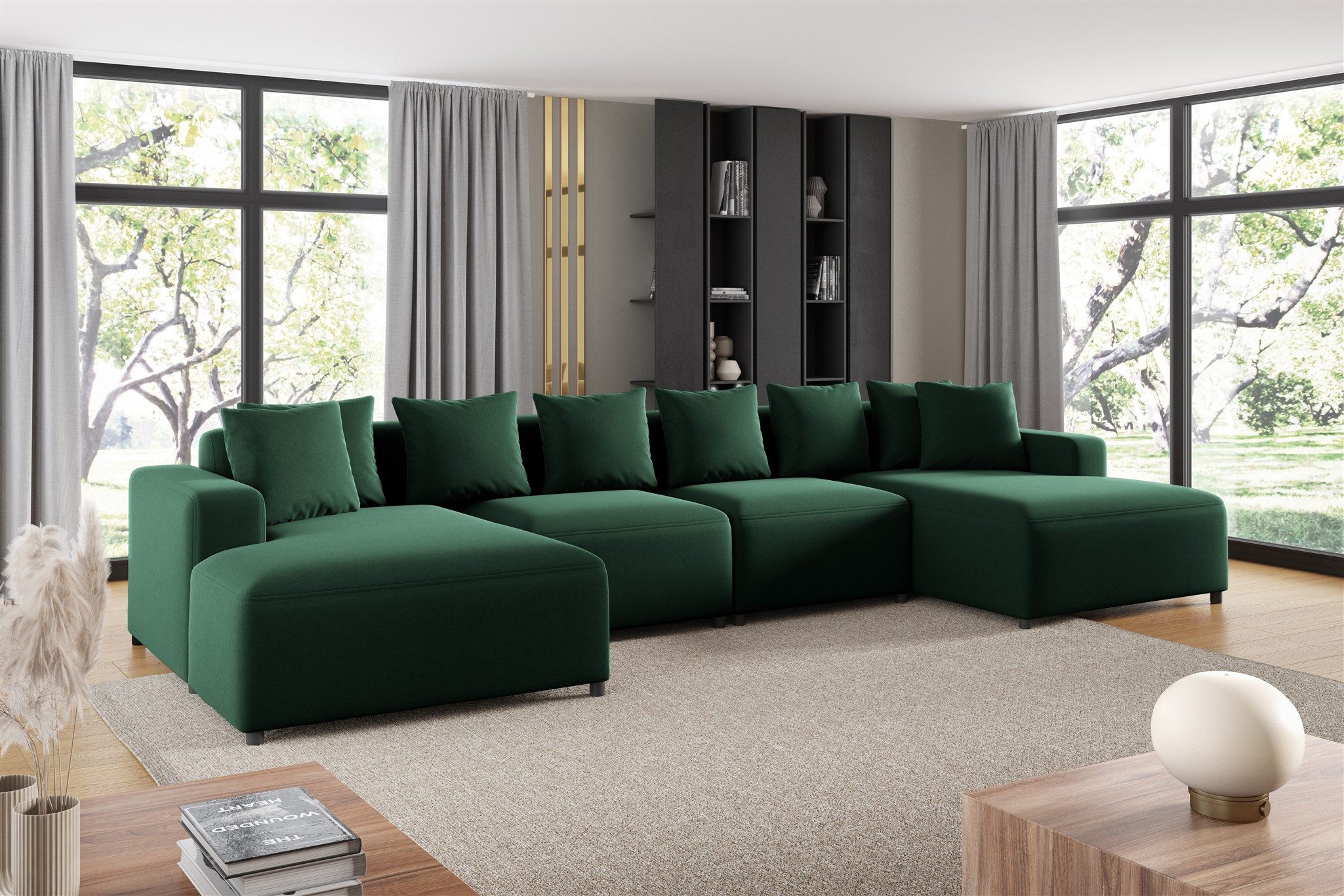 Fun Möbel Wohnlandschaft Sofa U-Form MEGAN in Velourstoff Salvador, Rücken echt bezogen