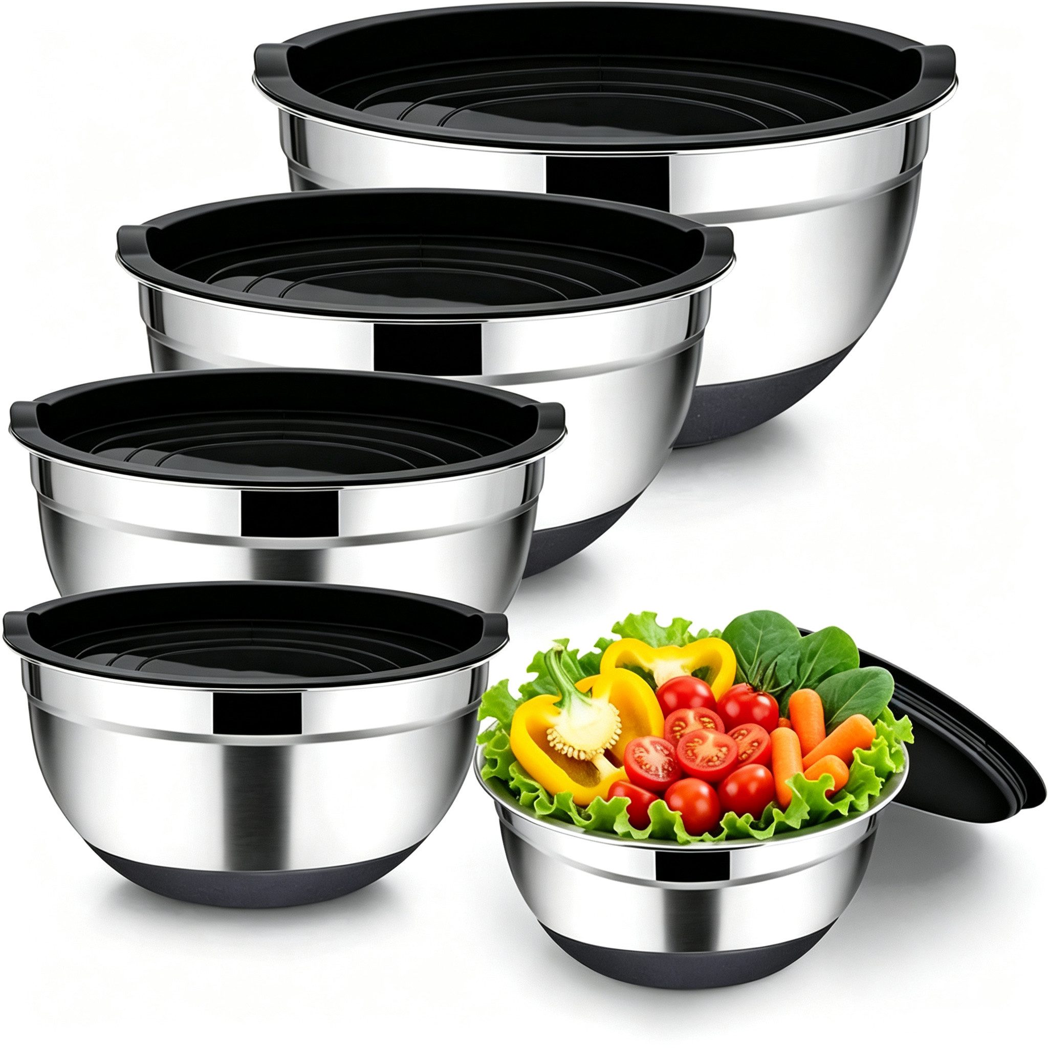 GLIESE POWER Rührschüssel -Set 4-teilig – Edelstahl, 16-26 cm, stapelbar & luftdicht, Edelstahl, (Set, 4-tlg), Stapelbar, Leicht zu reinigen