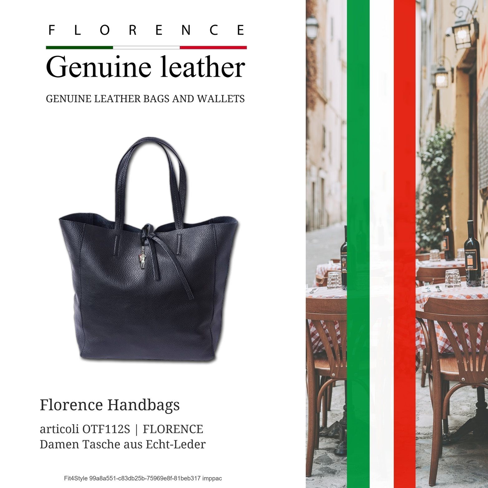 FLORENCE Shopper Florence Echtleder Damentasche schwarz (Schultertasche, Shopper), Damen Tasche Echtleder, Rindsleder schwarz, Made-In Italy