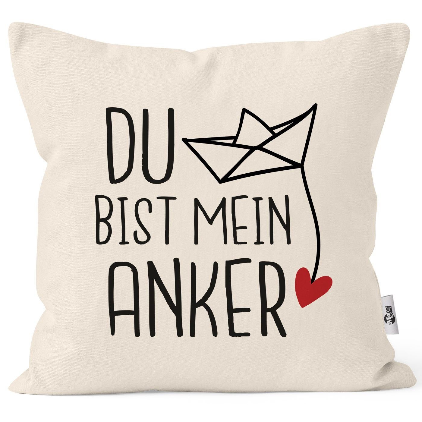 Origami Valentinstag Anker MoonWorks bist MoonWorks® Print Geschenk Spruch Freund mein natur Mann Liebe du Kissen-Bezug Freundin Frau Papierschiffchen Dekokissen