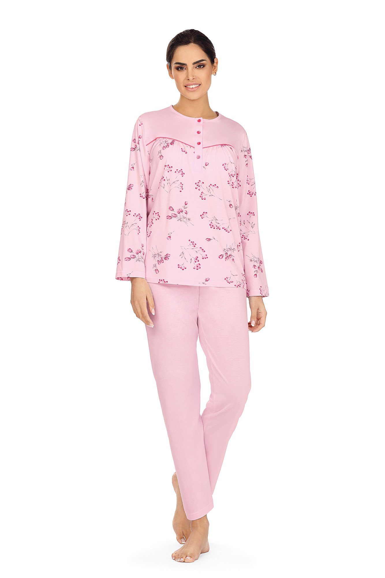 comtessa Schlafanzug (Set, 2 tlg., 2-teilig) Damen Schlafanzug 2-teilig  Pyjama Knopfleiste Baumwolle Blumenoptik, Material: 100% Baumwolle.  Single-Jersey | Pyjama-Sets