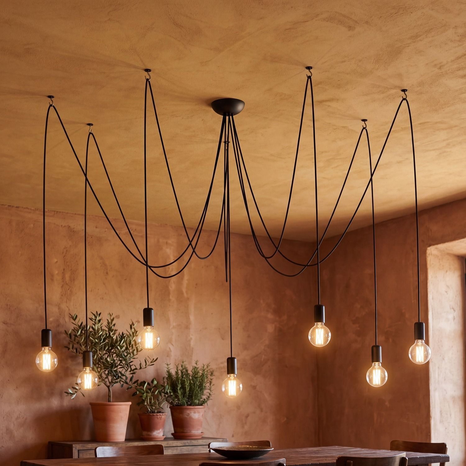 Licht-Erlebnisse Pendelleuchte SPIDER, ohne Leuchtmittel, Hängelampe Schwarz dekorativ E27 Vintage Design Esstisch