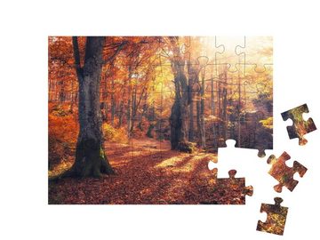 puzzleYOU Puzzle Herbstmorgen im bunten Wald mit Sonnenstrahlen, 48 Puzzleteile, puzzleYOU-Kollektionen Wälder, Wald & Bäume