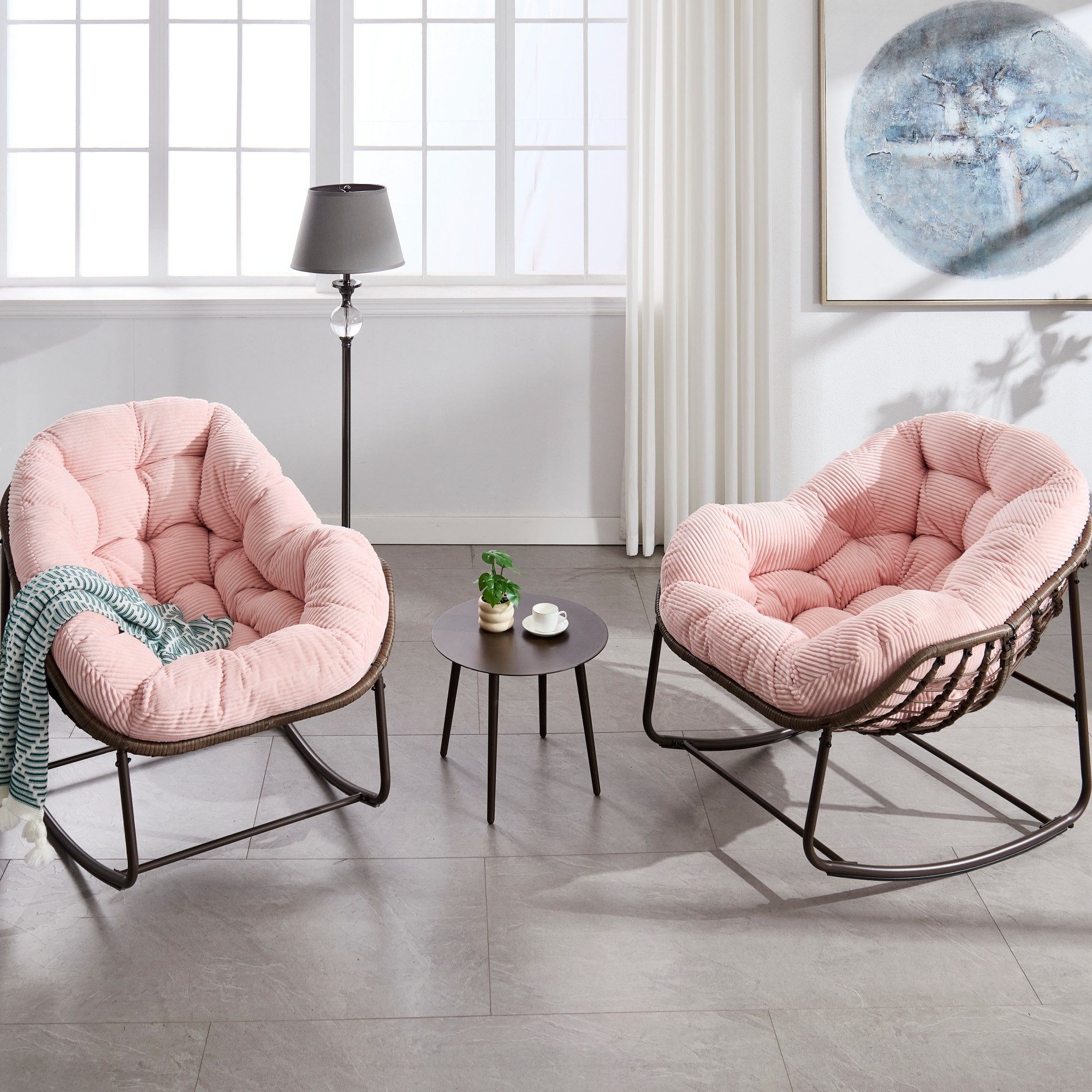 LVHOM Schaukelstuhl mit gepolstertem Kissen, Rattanstuhl mit Stahlrahmen, L günstig online kaufen