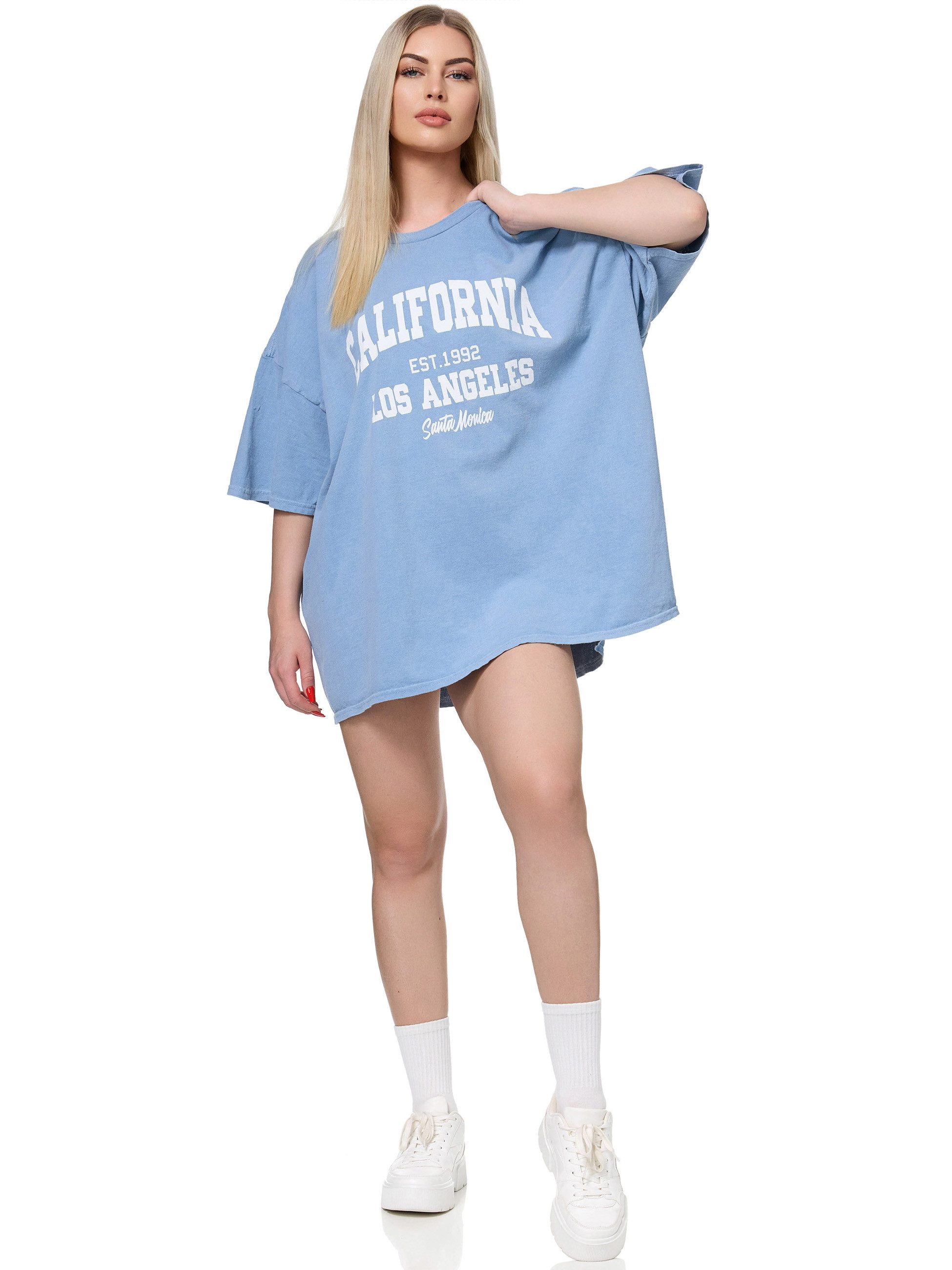 Worldclassca T-Shirt Worldclassca Oversized Print CALIFORNIA T-Shirt lang Sommer Oberteil Baumwolle