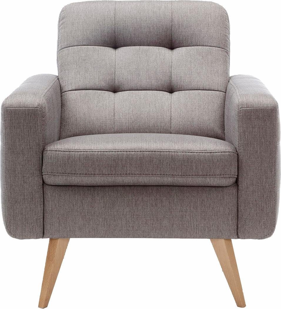exxpo - sofa fashion Sessel Nappa, Loungesessel mit aktueller Rückensteppung, bequem und modern, hohe Holzfüße