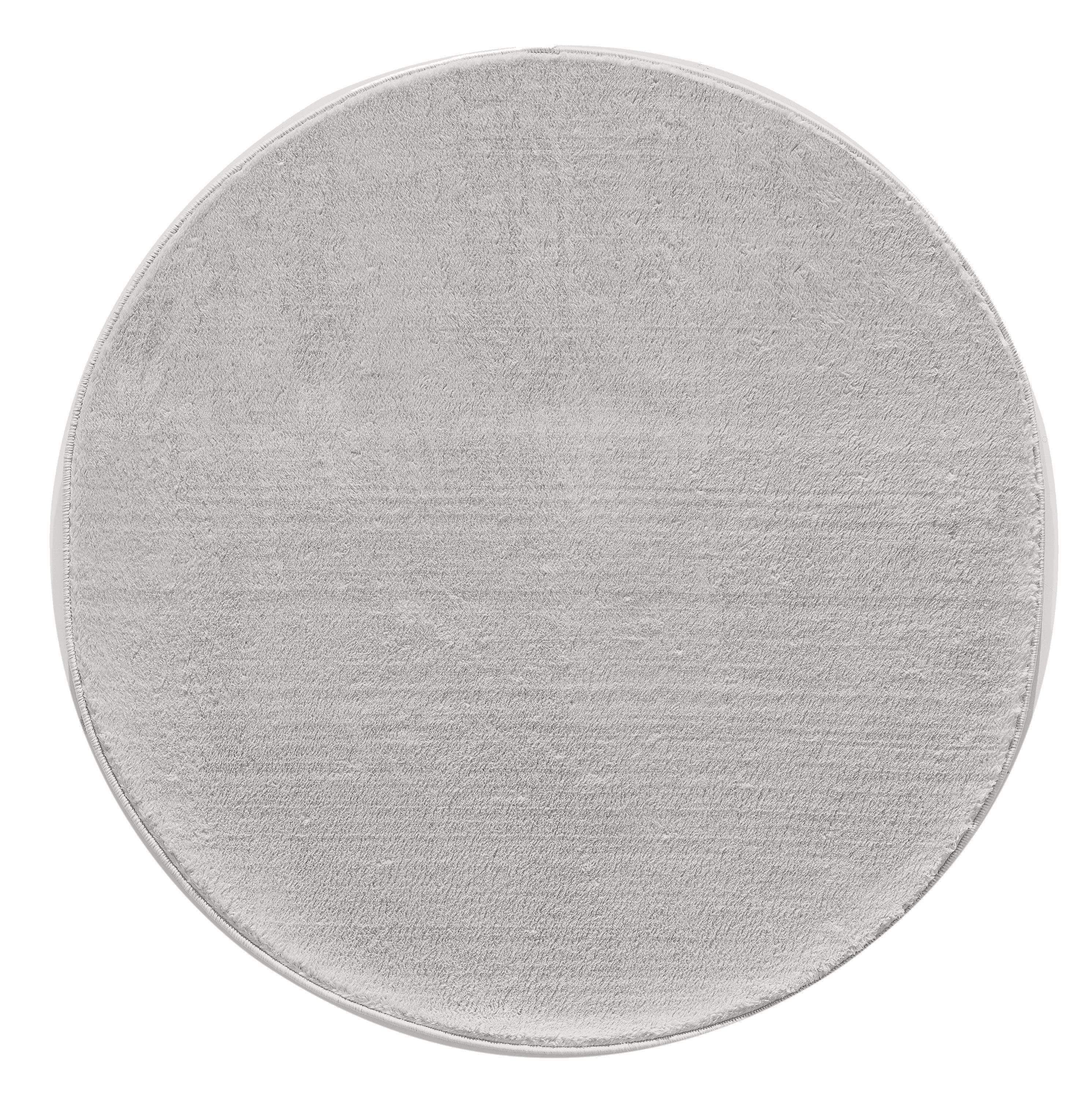 Teppich Unicolor - Einfarbig, Teppium, Rund, Höhe: 25 mm, Teppich Wohnzimmer Silber | Hochflor-Teppiche