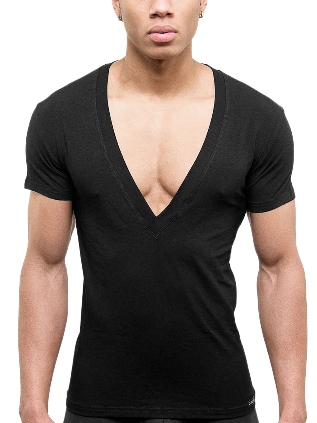 Doreanse Underwear V-Shirt Extreme Deep V-Neck T-Shirt, extra tiefer V- Ausschnitt Schwarz, L, DA2850