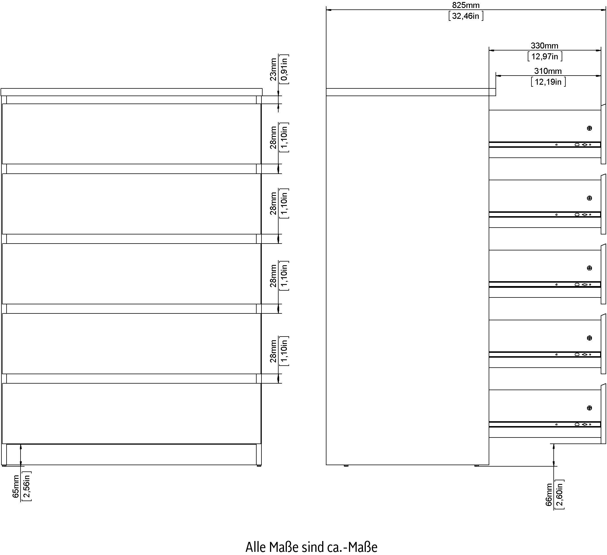 INOSIGN Kommode Naia, Aufbewahrung, 5 Schubladen, Matt-Optik, grifflose Front, Modern, skandinavisches Design, in mehrere Farben, Hoch