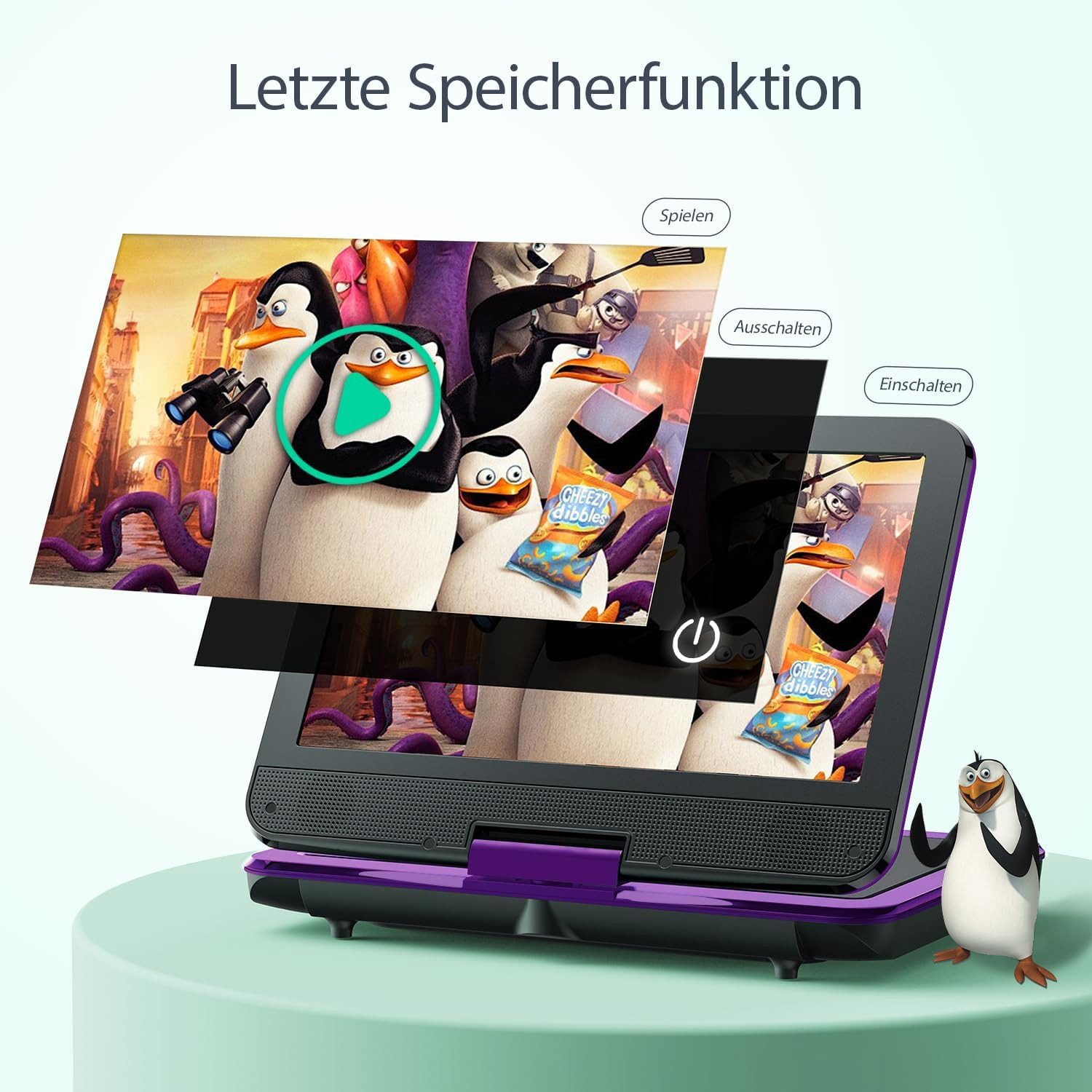 Avylet 11,5" Tragbarer DVD-Player mit 9,5" HD-Schwenkbildschirm Portabler DVD-Player (6 Stunden Akkulaufzeit, Sync-TV/USB/TF-Karte-Unterstützung)