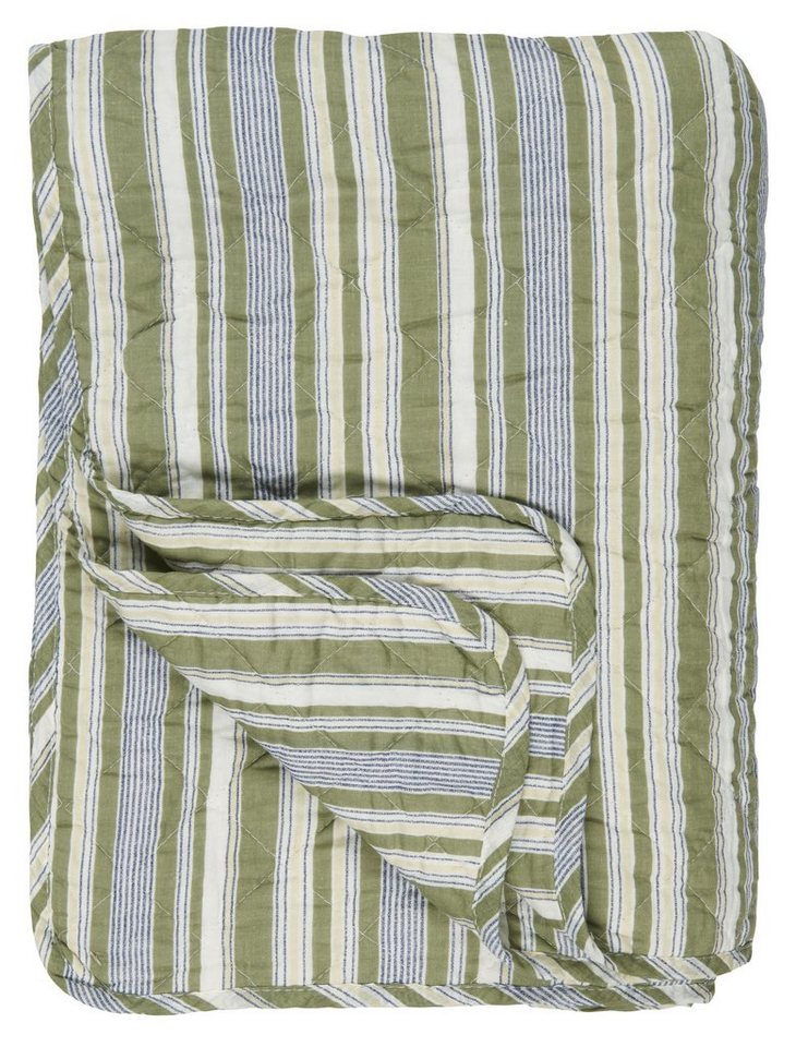 Tagesdecke Decke Quilt Tagesdecke Überwurf Gestreift Grün Weiß ..  180x130cm, Ib Laursen, Farbe/Muster: Grün, Weiß, Beige, Grau - gestreift