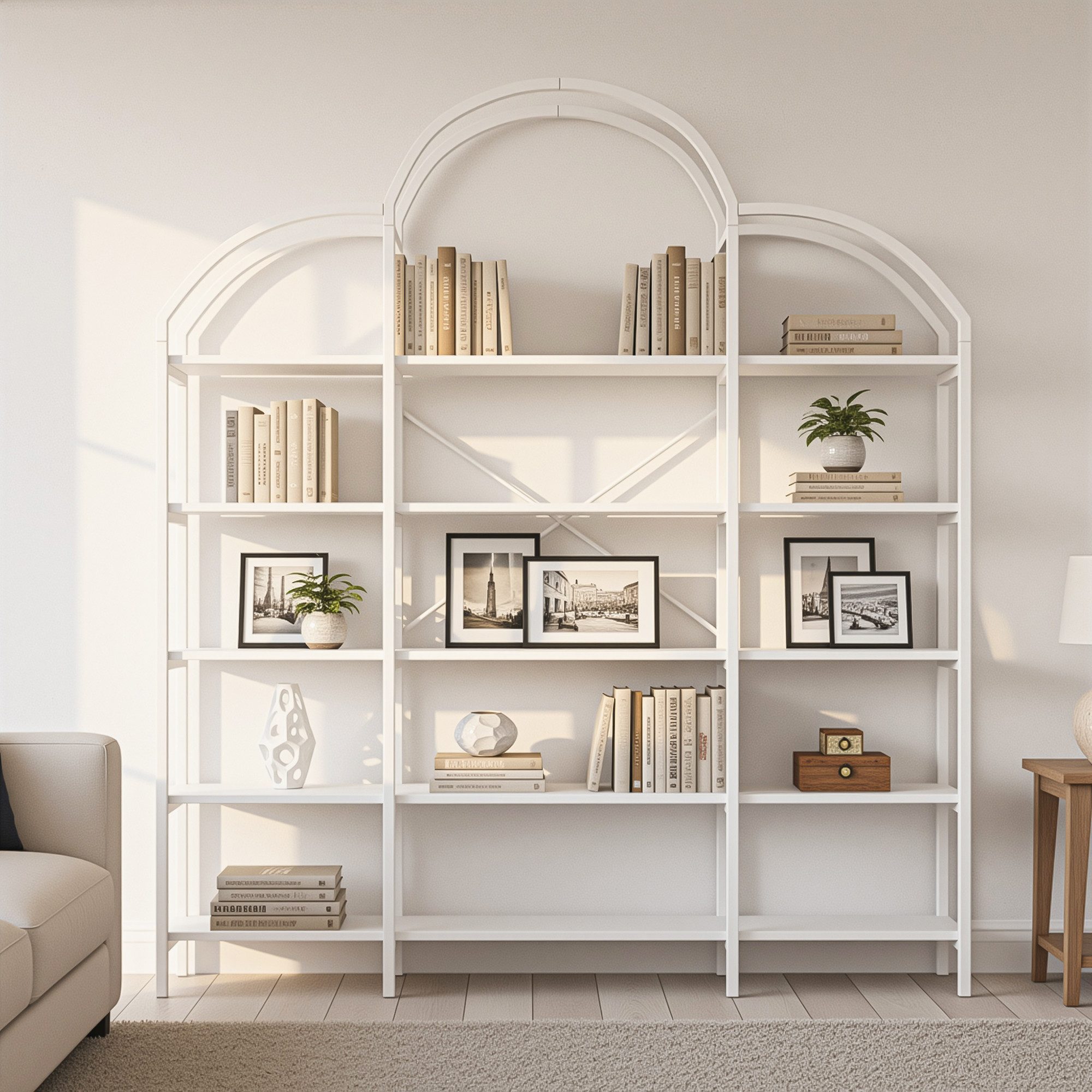 Merax Bücherregal Vitrine 190 cm, Wolkenform Modernes Standregal, 1-tlg., mit 5 Schichten Stauraum, für Wohnzimmer Büro, Metall
