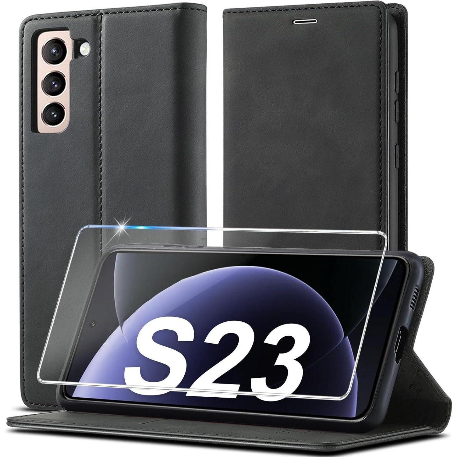 LuxusKollektion Flip Case 2023 Handyhülle Samsung Galaxy S23 Leder Schutzfolie Klappbar Flip
