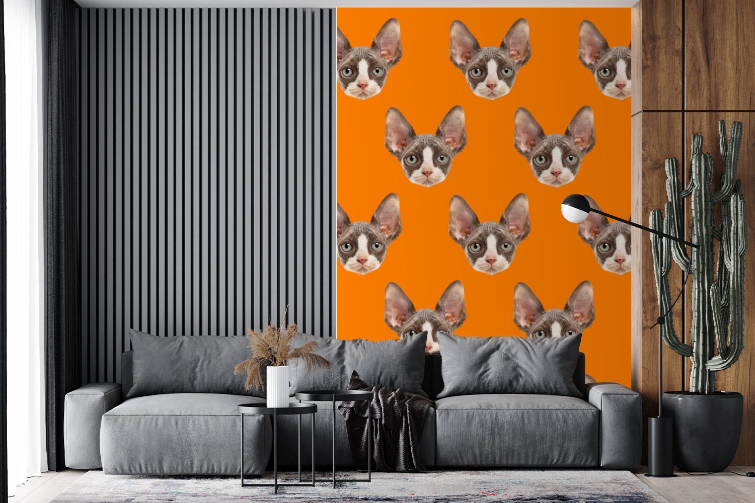 Matt, Tapete Wohnzimmer, (3 MuchoWow - Katze Vinyl Wandtapete - Montagefertig Fototapete Muster, bedruckt, St), Orange für