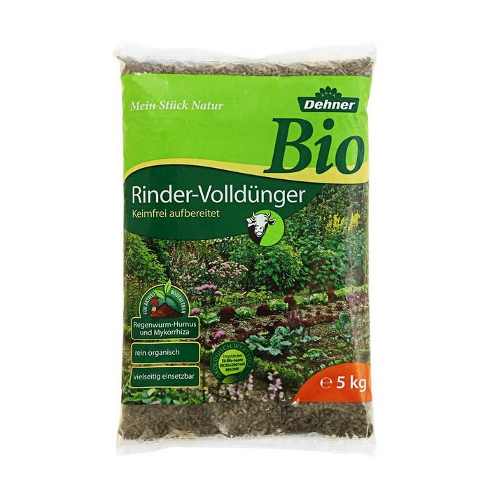 Dehner Gartendünger Bio Rindervolldünger 5 kg ca. 30 qm pelletiert rein organisch keimfrei und hygienisch aufbereitet