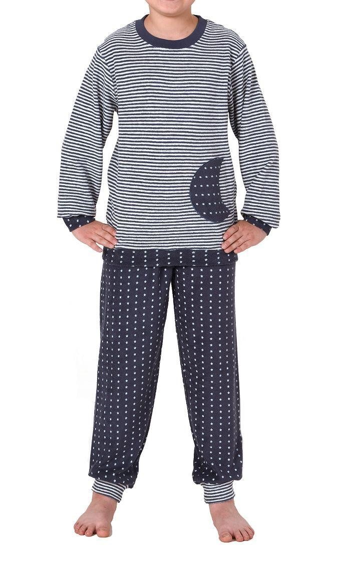 Normann Pyjama Jungen Frottee Pyjama mit Bündchen, warmer Schlafanzug in Ringeloptik