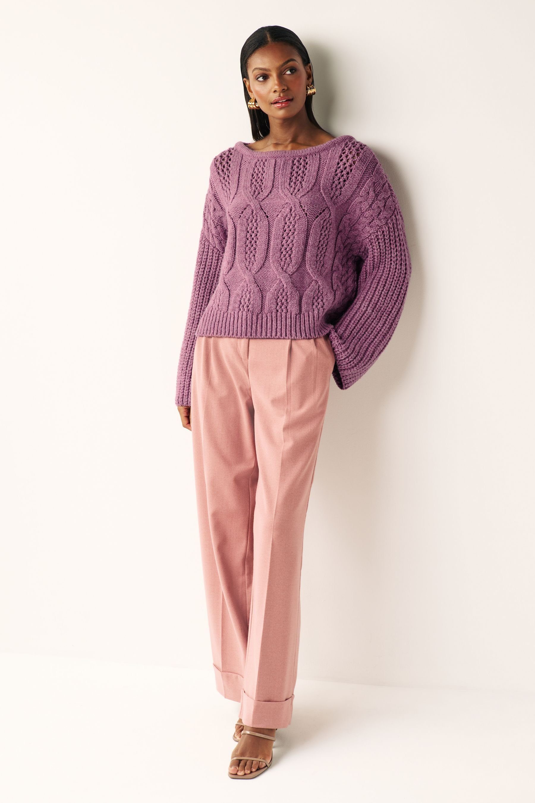 Grob Next gestrickter Pink Pullover (1-tlg) Dark Strickpullover