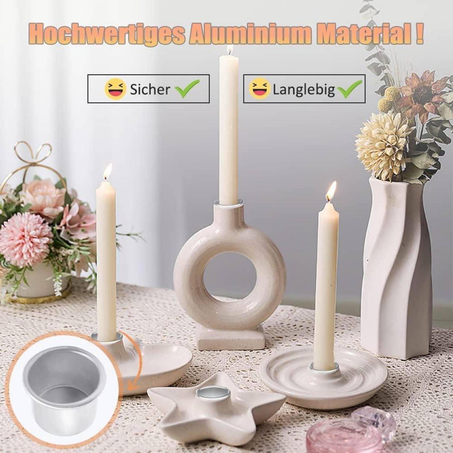 LuxusKollektion Kerzentülle Kerzenhalter Kerzentüllen Metall 20mm Stabkerzen 30 Stück Silber