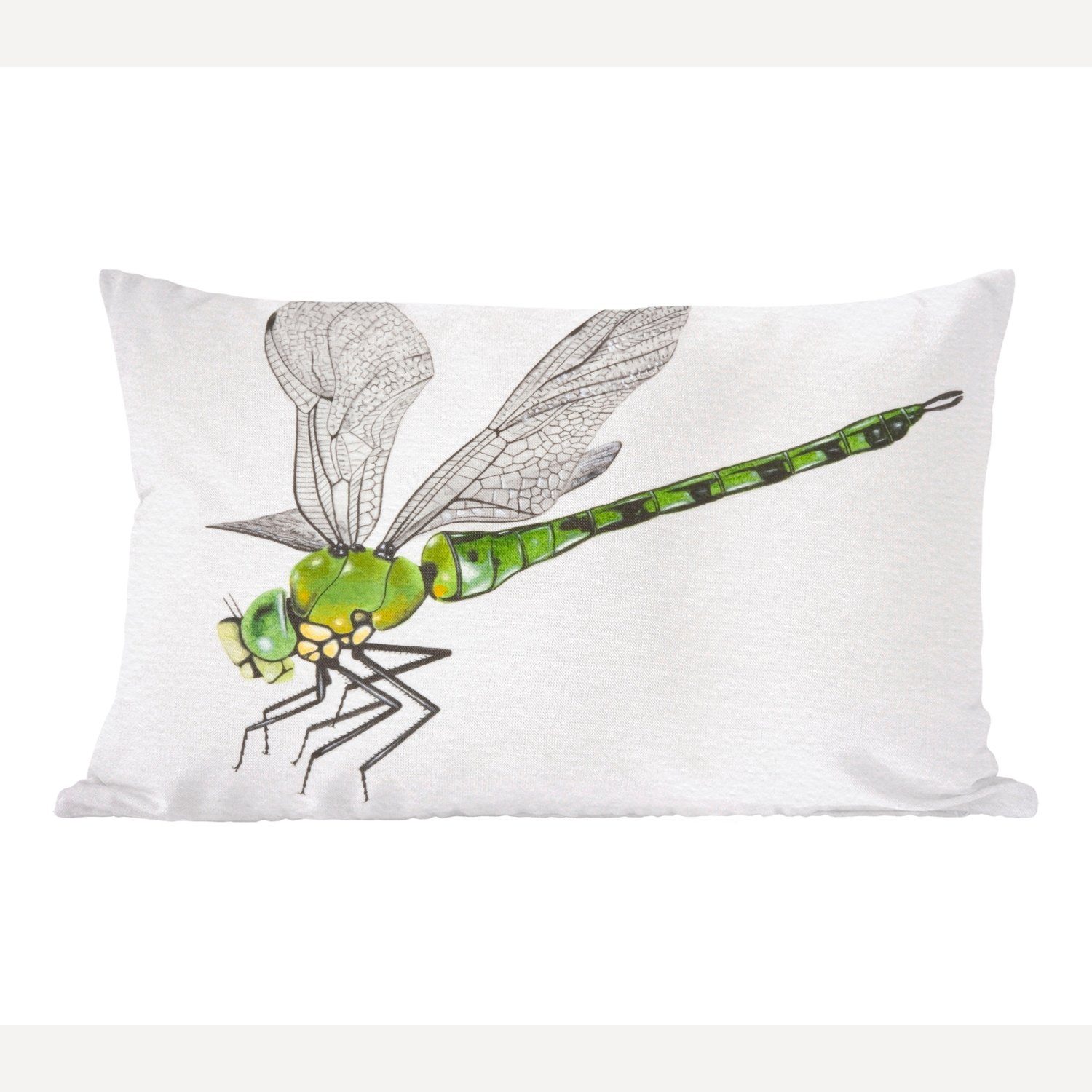 auf Schlafzimmer Zierkissen, Illustration einem Dekokissen weißen Füllung, grünen Wohzimmer Dekokissen Eine Libelle einer Dekoration, MuchoWow Hintergrund, mit