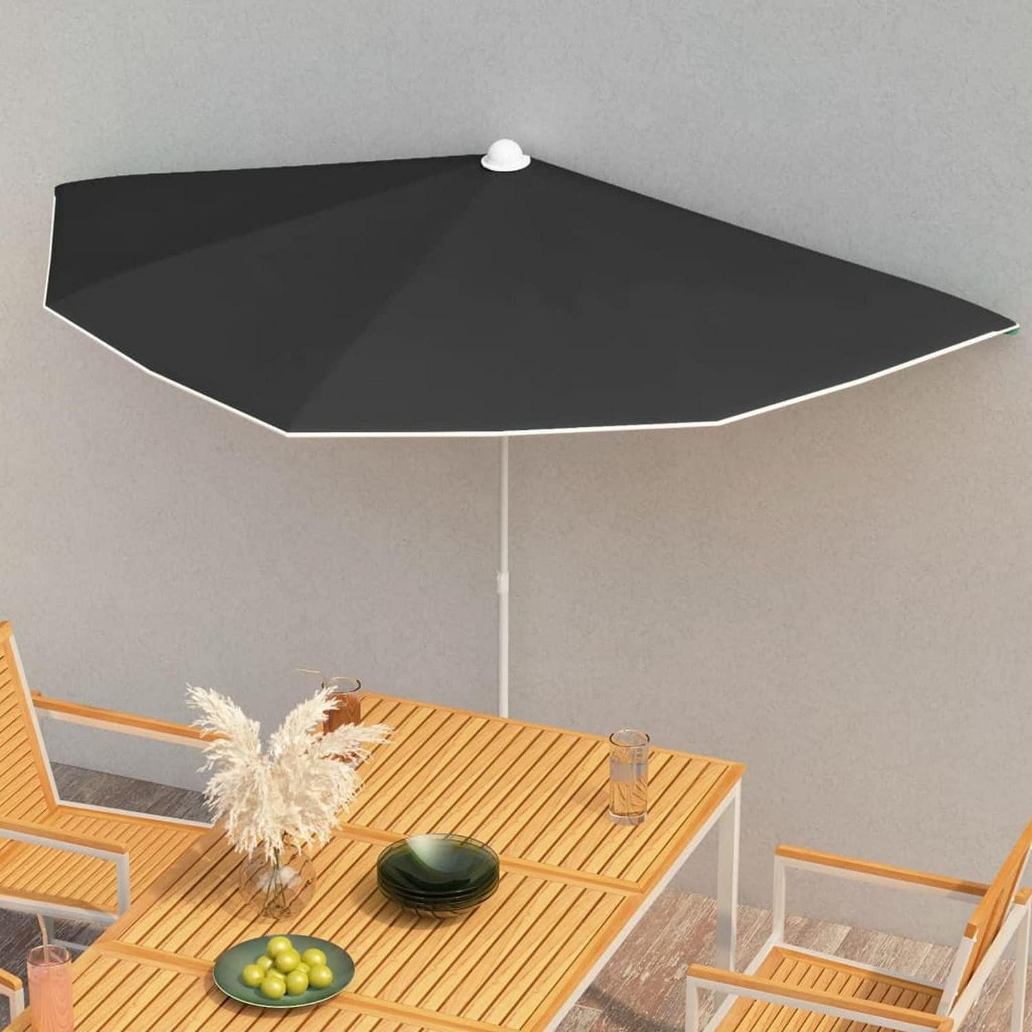 LuxusKollektion Balkonschirm Halbrund Sonnenschirm 180x90 cm Schwarz