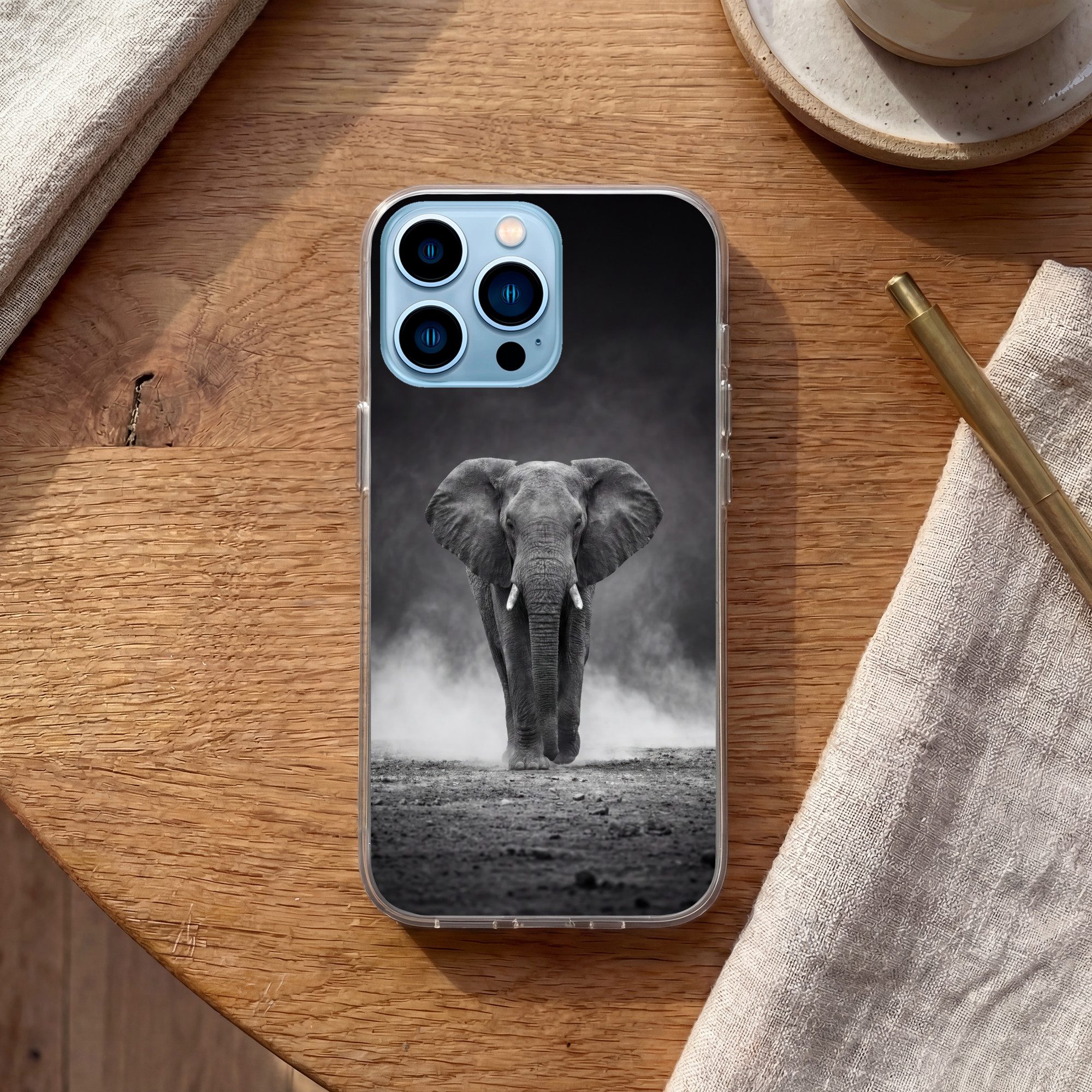 MuchoWow Handyhülle für Apple iPhone 13 Pro Max Elefant - Schwarz - Weiß - Rauch, Smartphone-Bumper, Print, Handy Schutzhülle Dünn