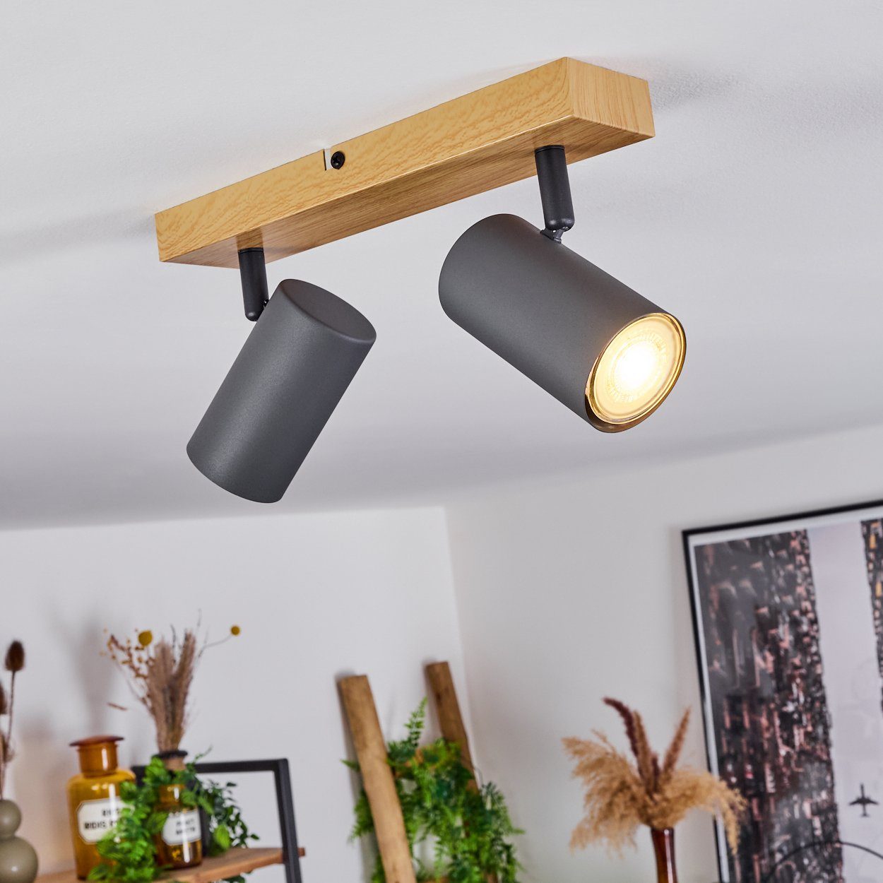 x Deckenlampe Leuchtmittel, 2-flammig, ohne Strahlern, hofstein GU10 mit moderne Leuchte Metall/MDF in verstellbaren Schwarz/Braun/Holzoptik, moderne 2 aus Deckenleuchte