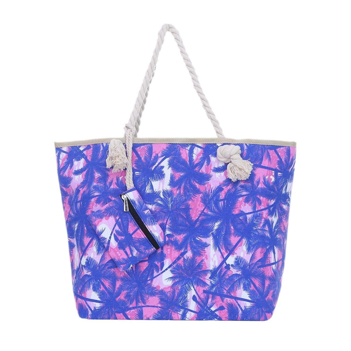 DonDon mit Motive Strandtasche, Strandtasche Große Beach (2-tlg), blau-Rosa tolle Shopper Schultertasche Reißverschluss, Style