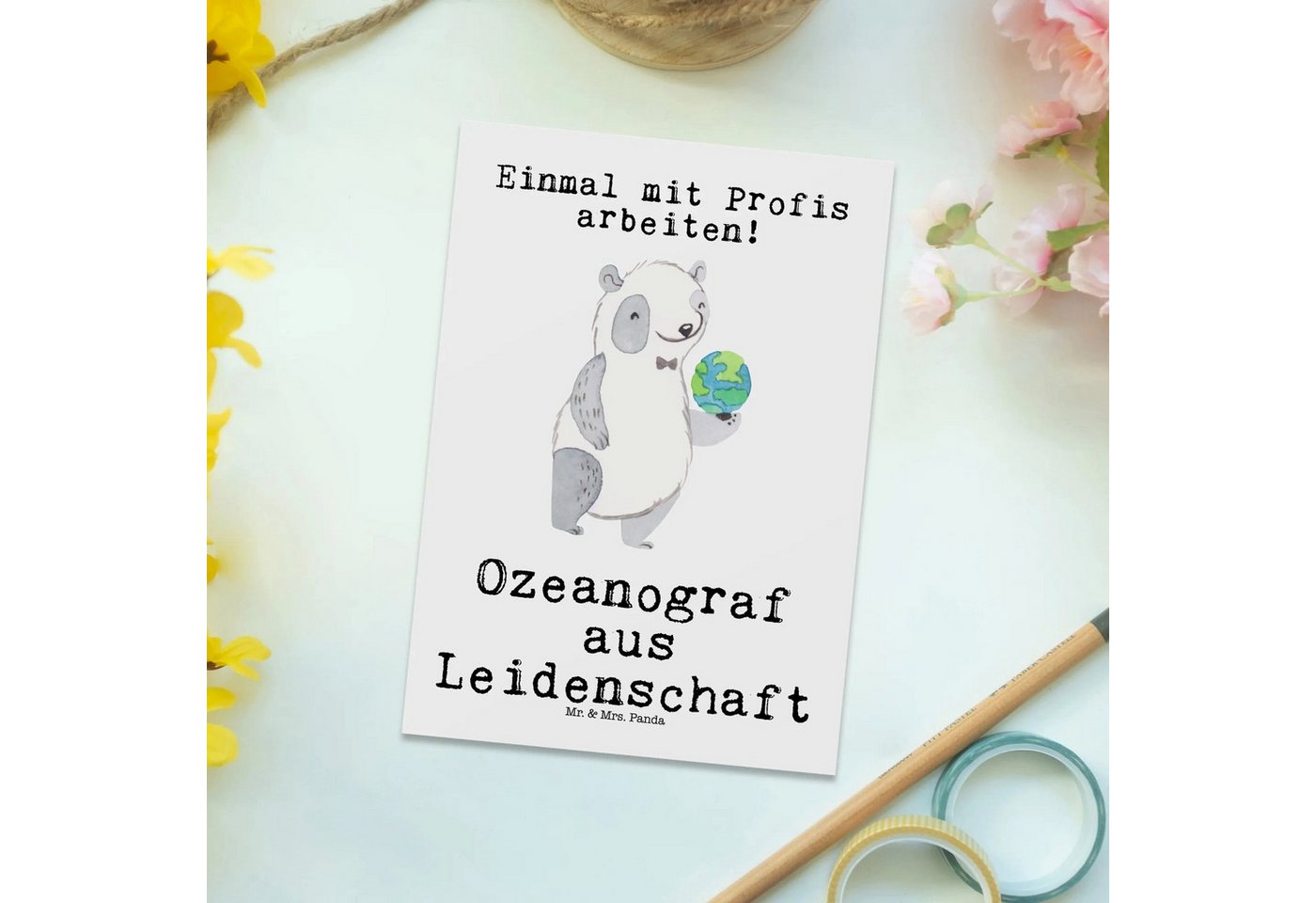 Thumbnail - Mr. & Mrs. Panda Postkarte Ozeanograf Leidenschaft - Weiß - Geschenk, Meeresforscher, Einladungs, Hochglanzveredelt